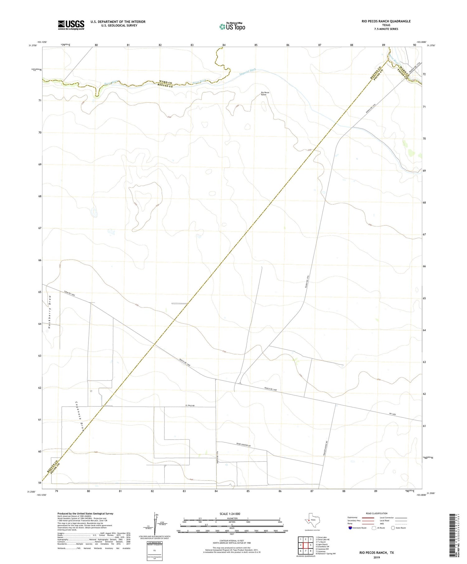 Rio Pecos Ranch Texas US Topo Map Image
