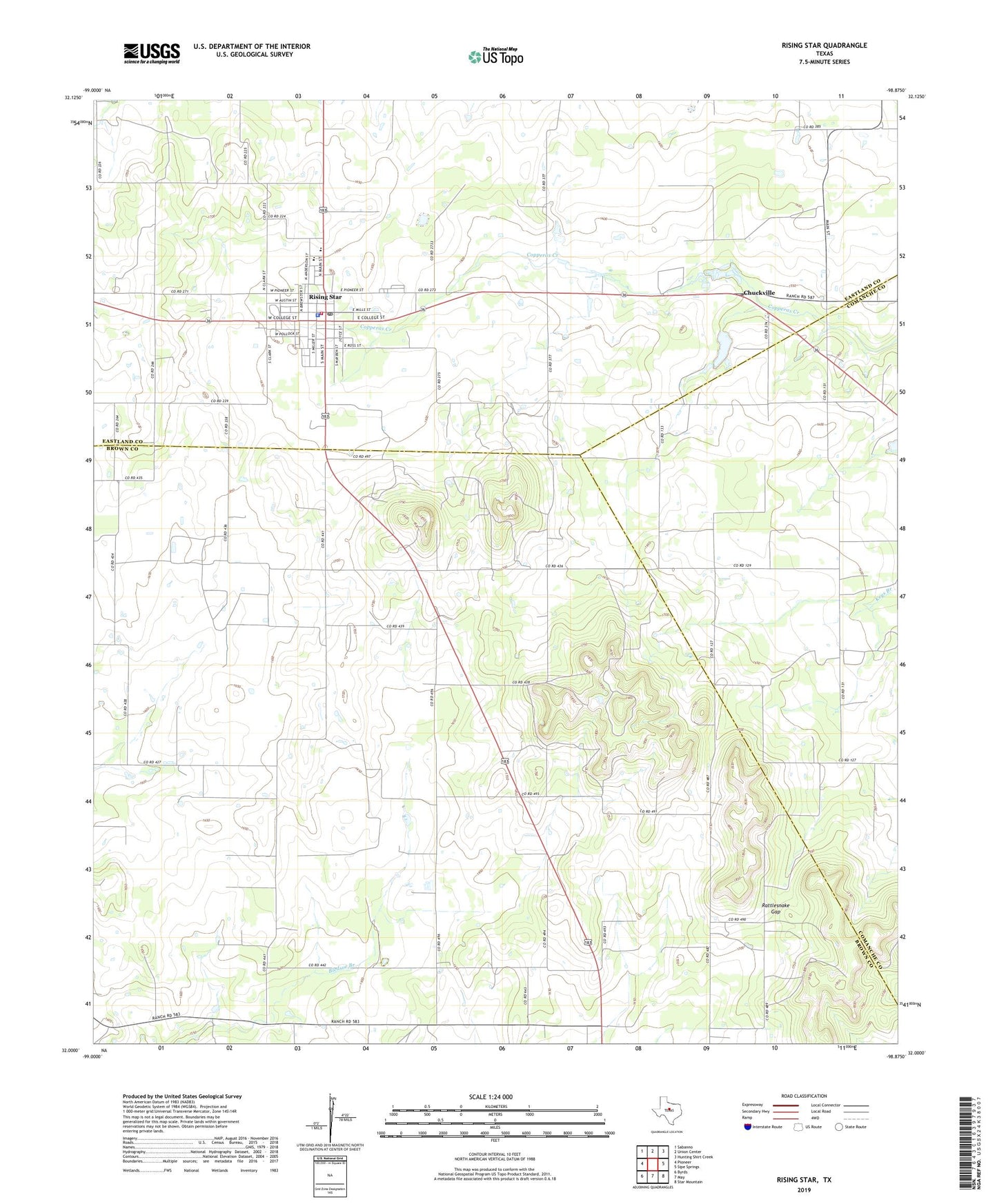Rising Star Texas US Topo Map Image