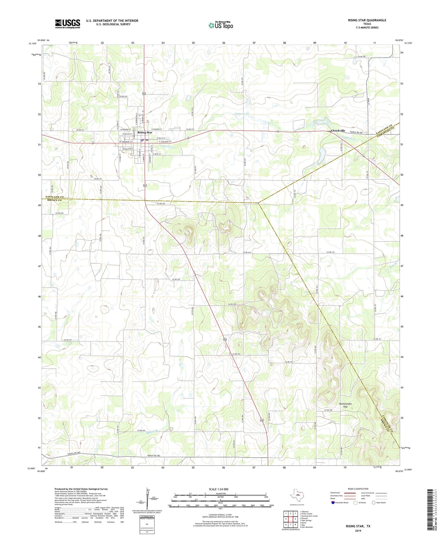 Rising Star Texas US Topo Map Image