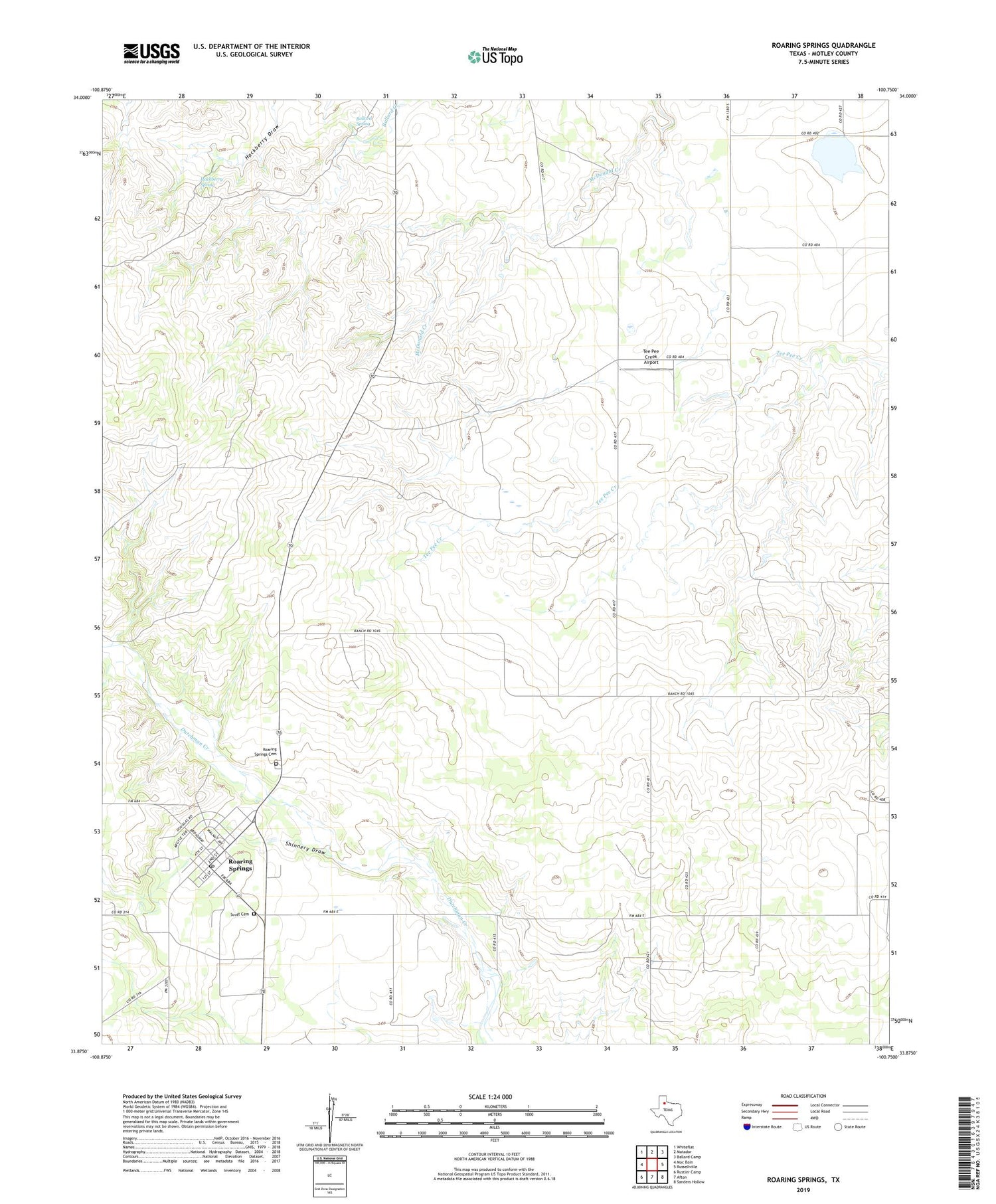 Roaring Springs Texas US Topo Map Image