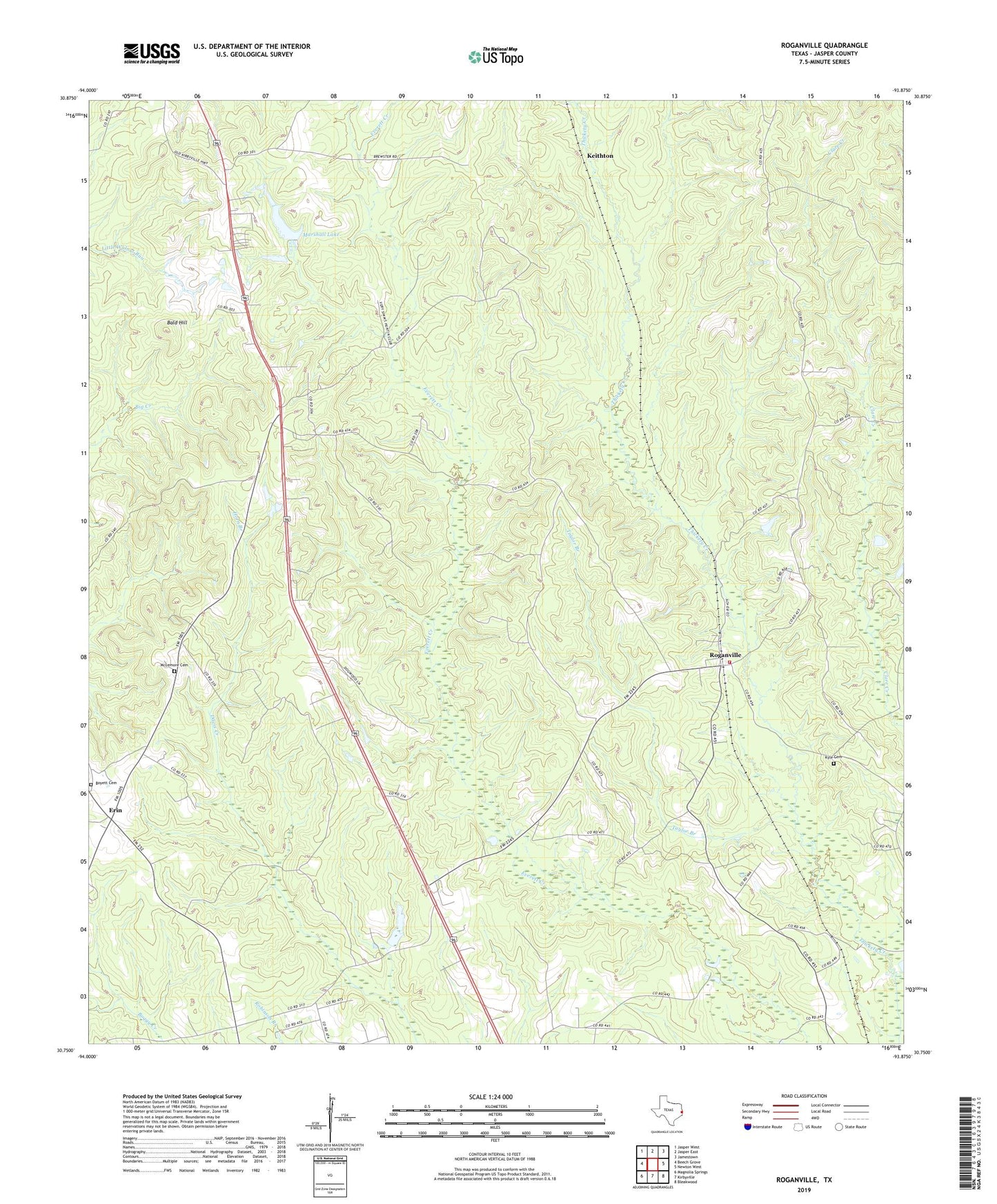 Roganville Texas US Topo Map Image