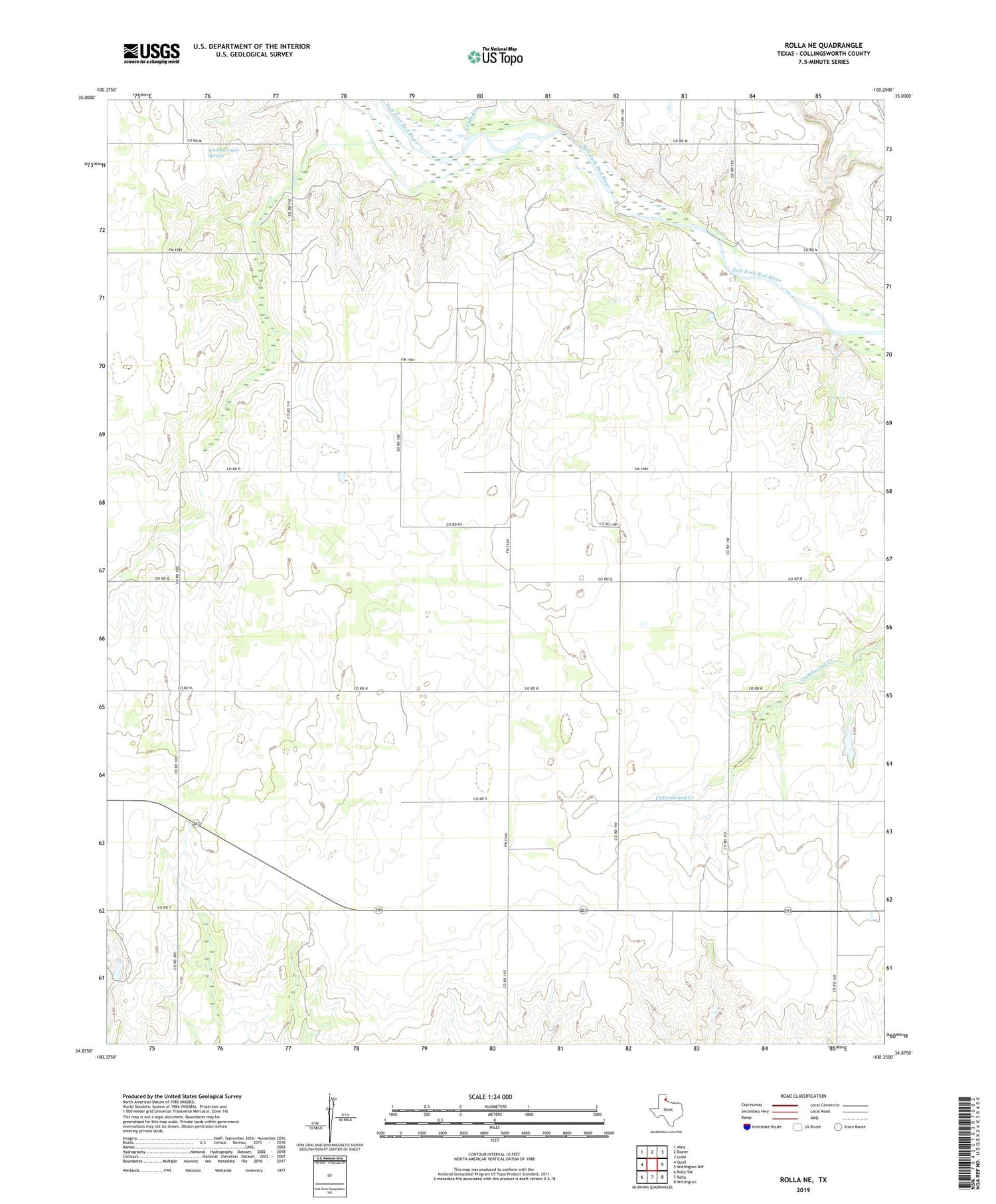 Rolla NE Texas US Topo Map Image