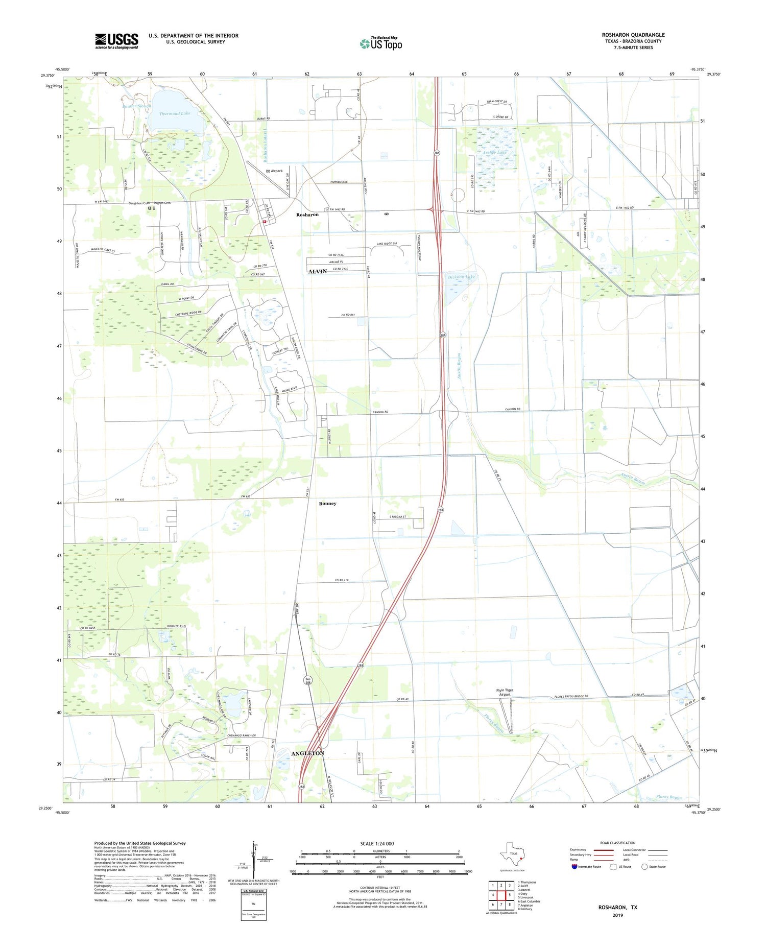 Rosharon Texas US Topo Map Image