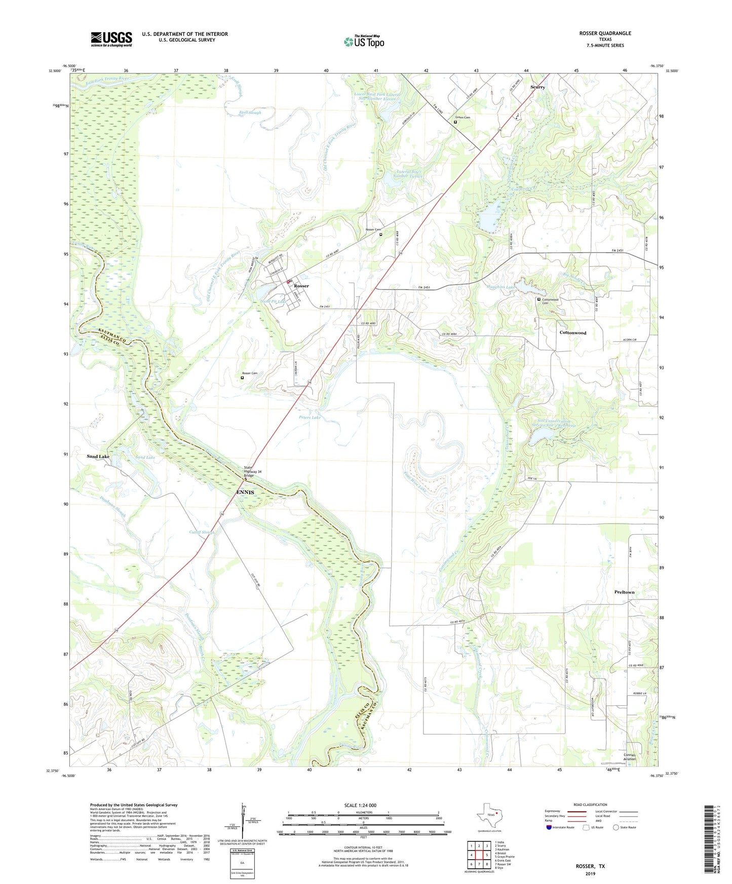 Rosser Texas US Topo Map Image