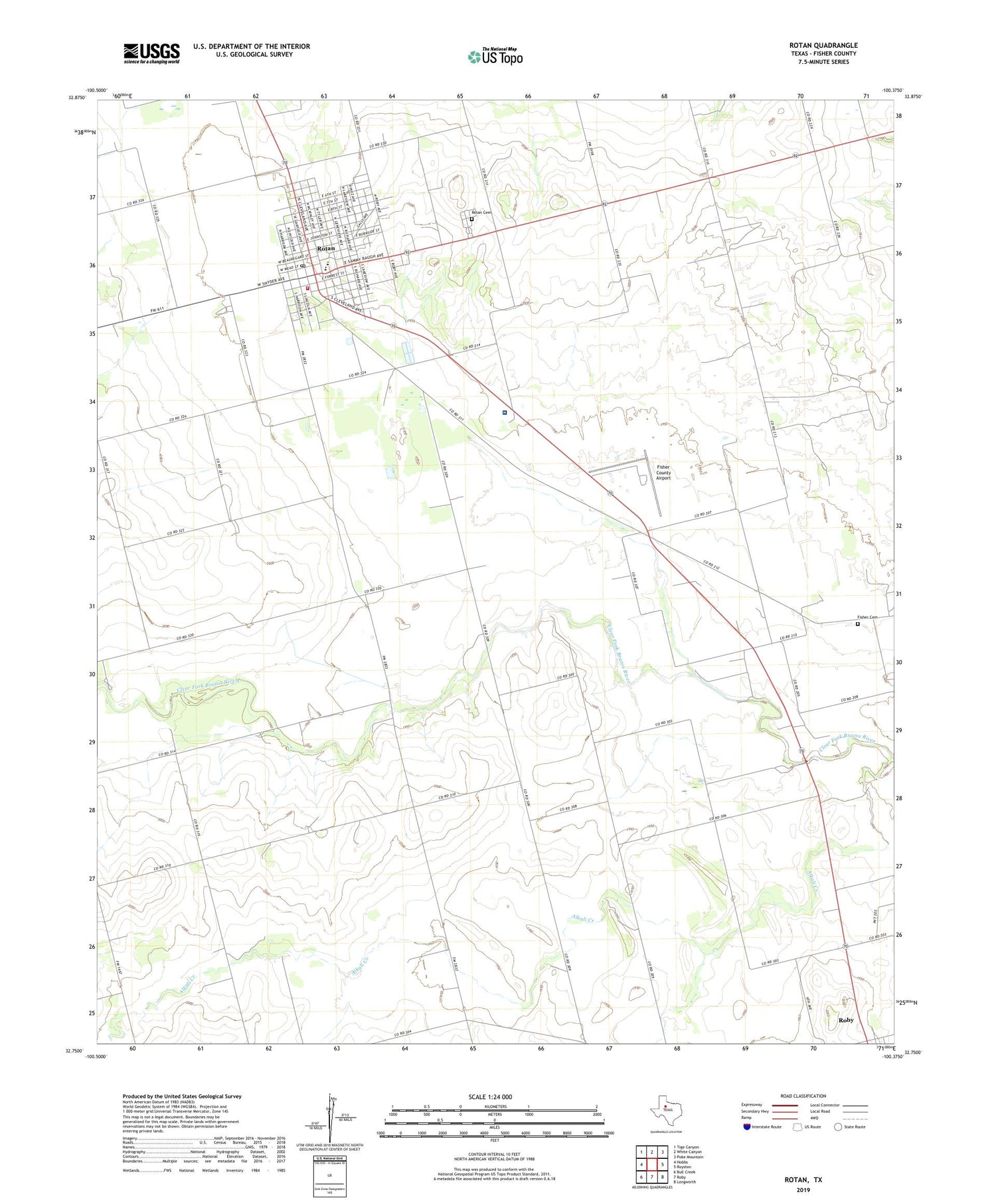 Rotan Texas US Topo Map Image