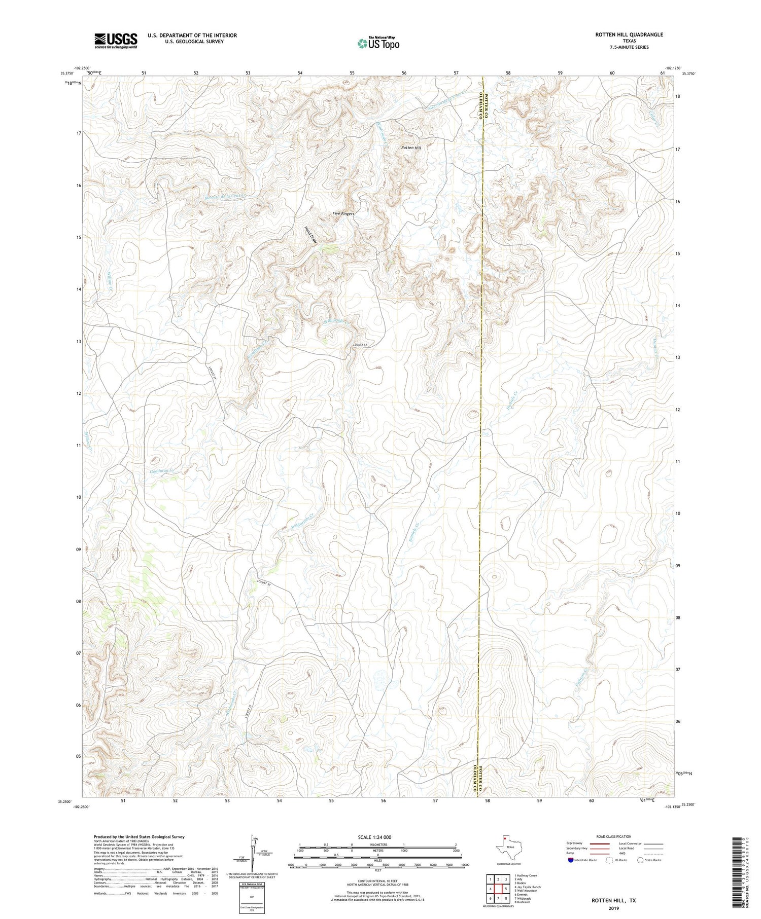 Rotten Hill Texas US Topo Map Image