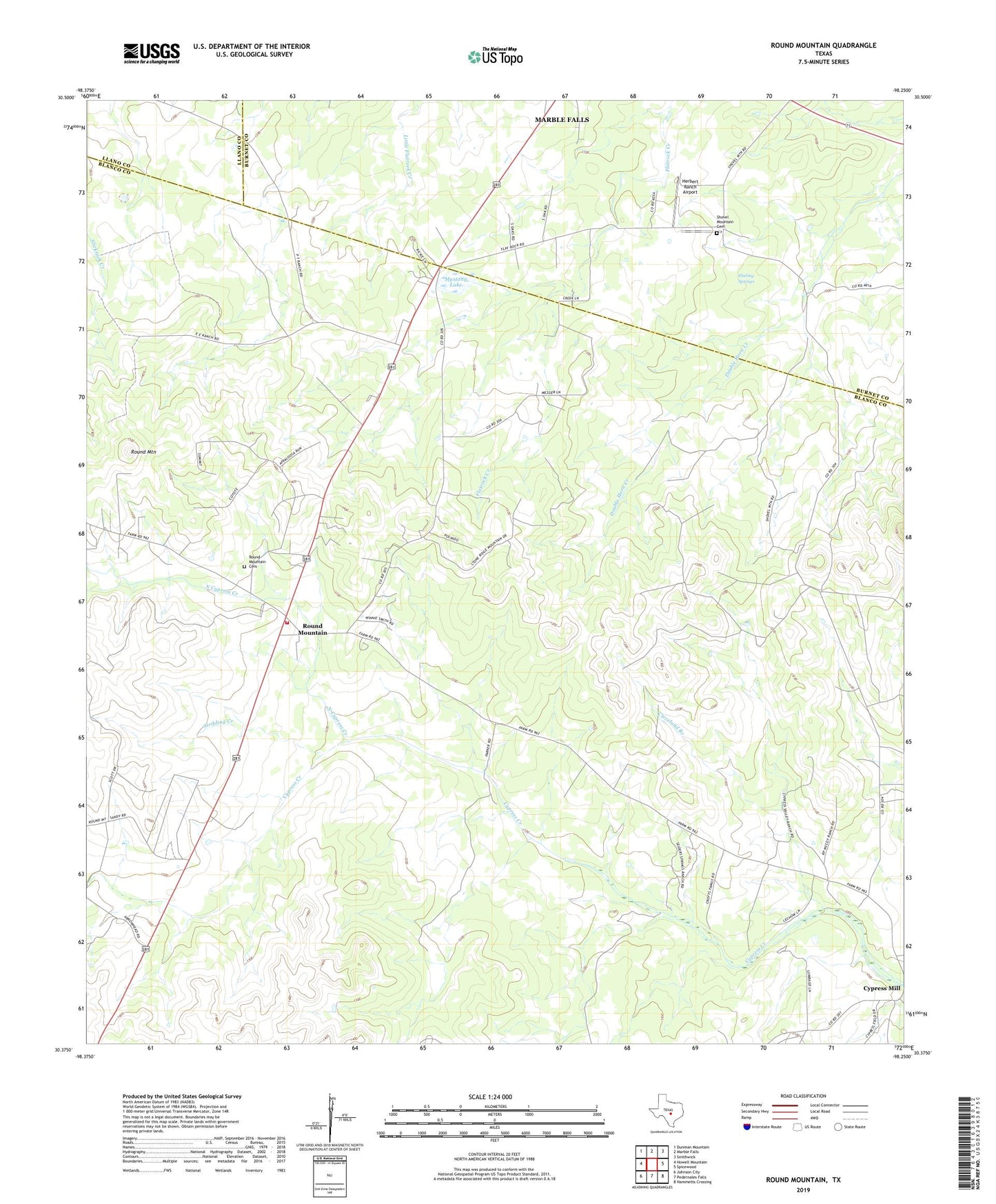 Round Mountain Texas US Topo Map Image