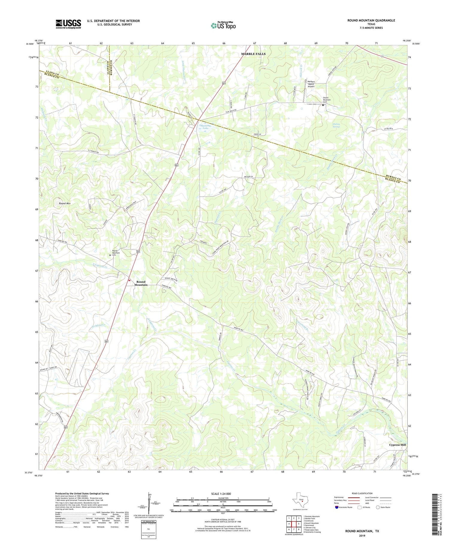 Round Mountain Texas US Topo Map Image