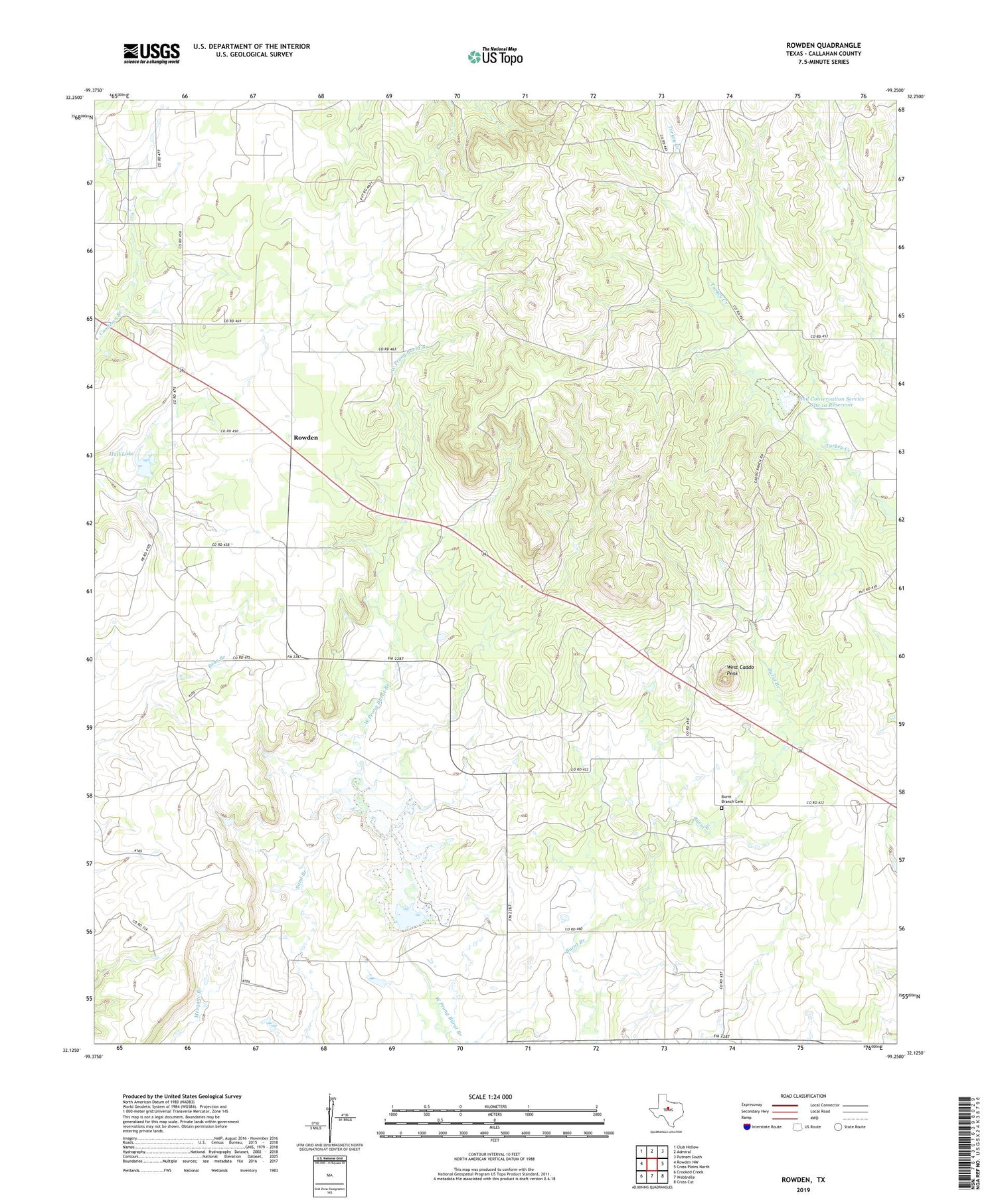 Rowden Texas US Topo Map Image