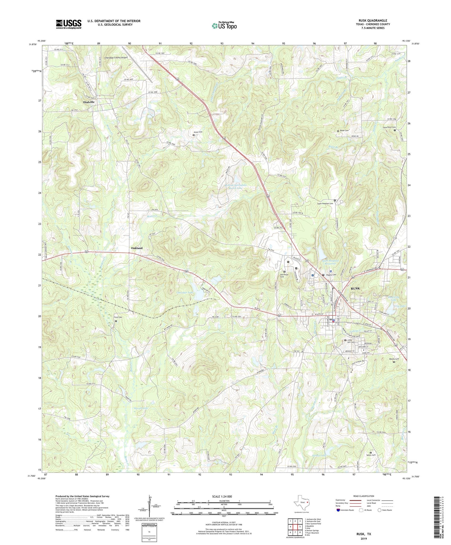 Rusk Texas US Topo Map Image