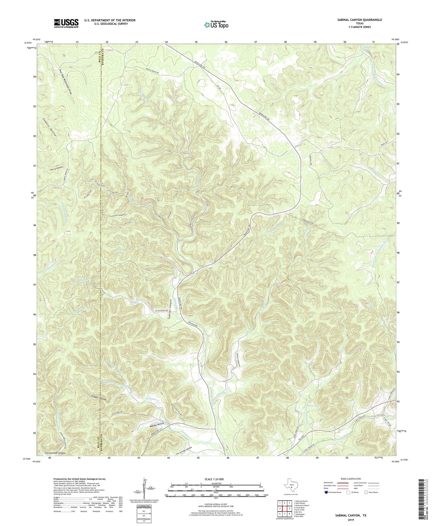 Sabinal Canyon Texas US Topo Map Image