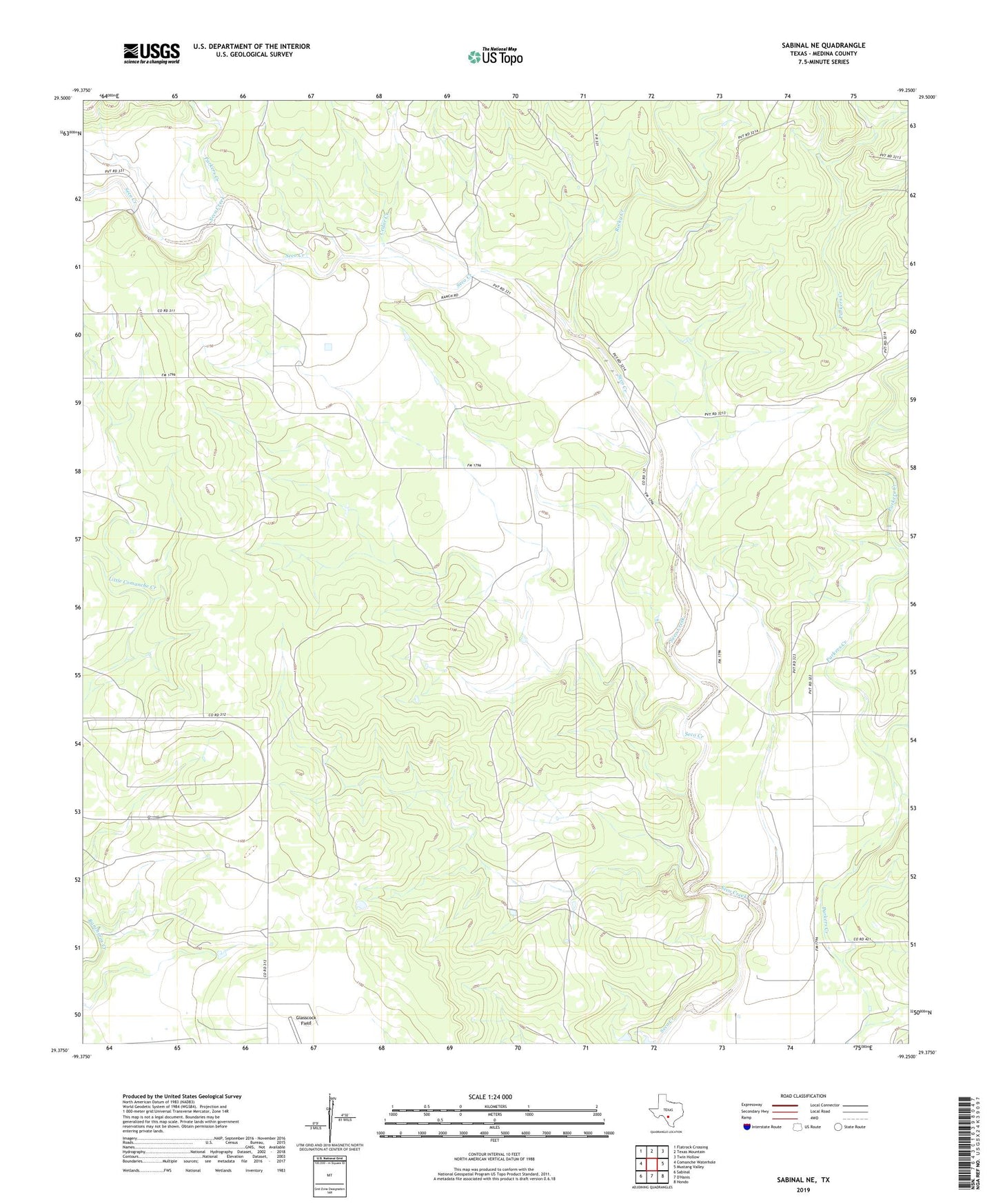 Sabinal NE Texas US Topo Map Image