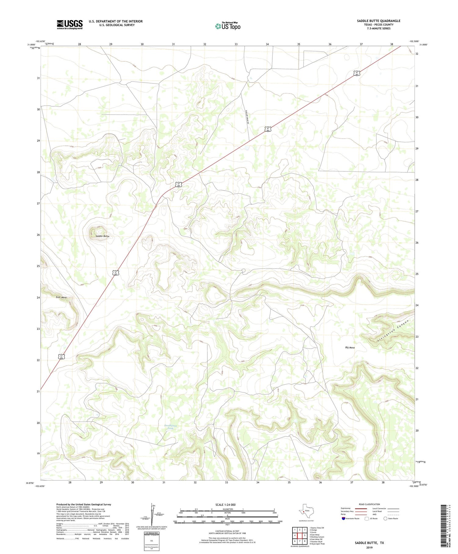Saddle Butte Texas US Topo Map Image