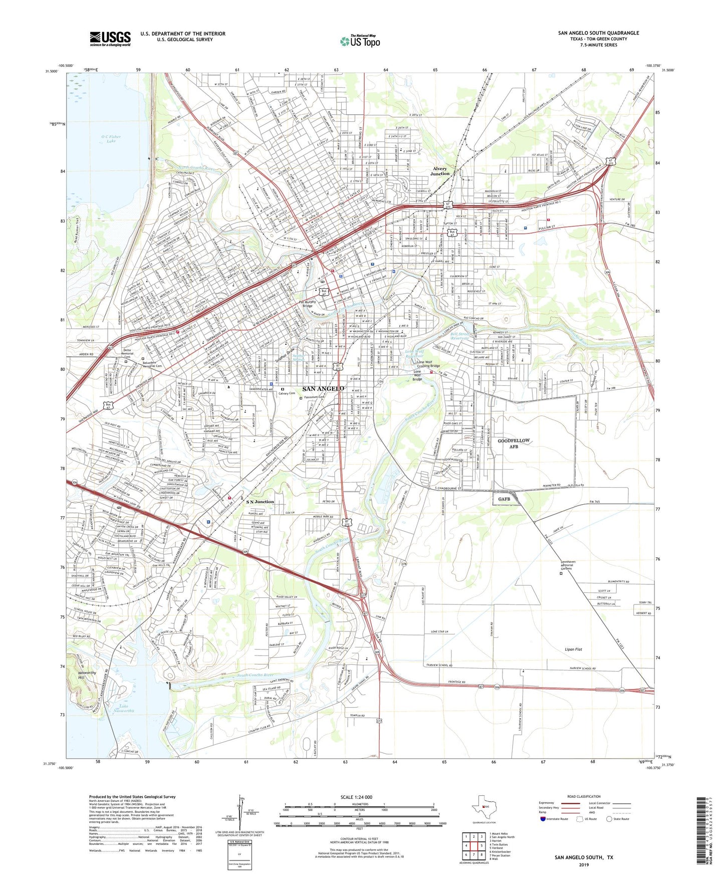 San Angelo South Texas US Topo Map Image