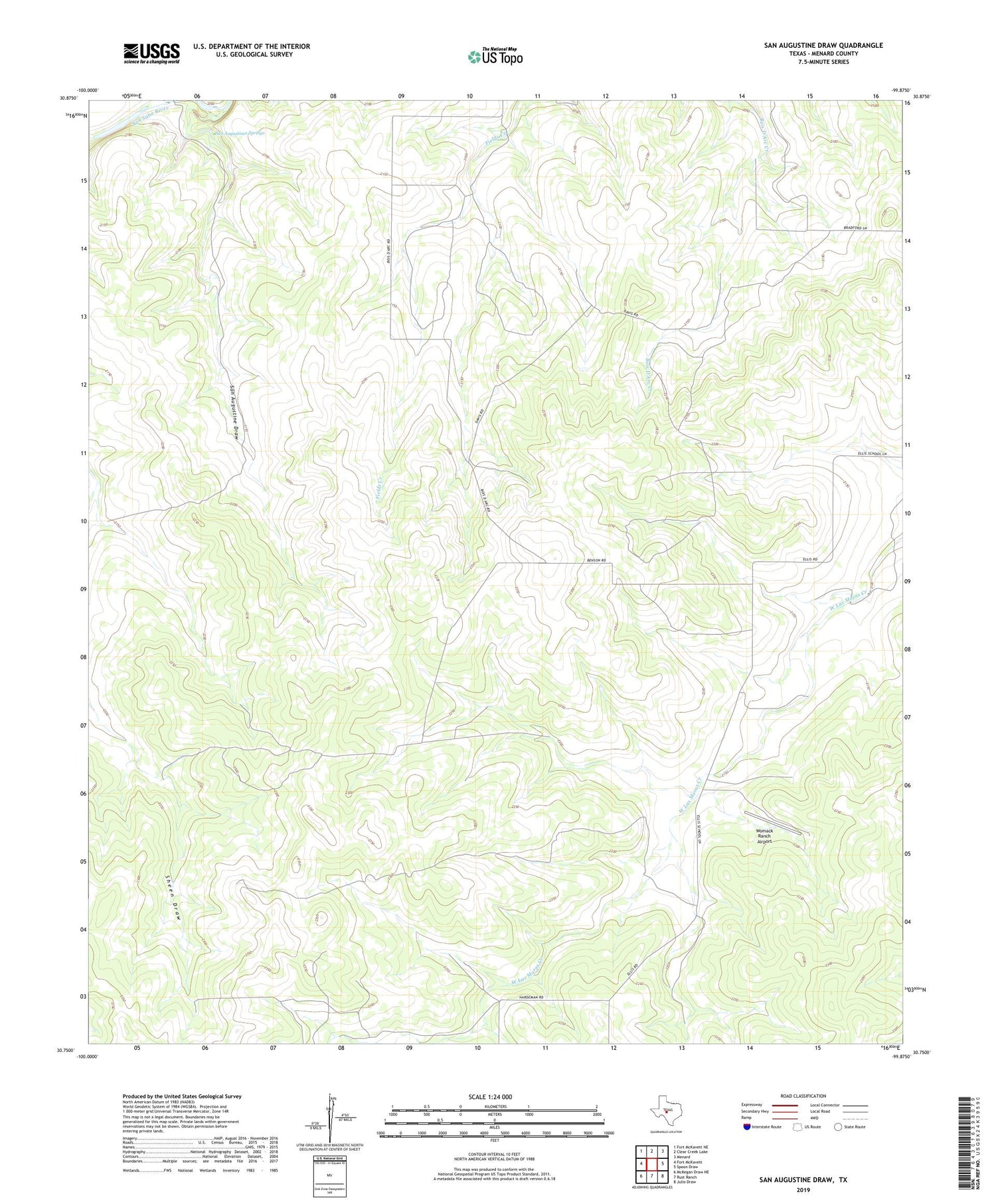 San Augustine Draw Texas US Topo Map Image