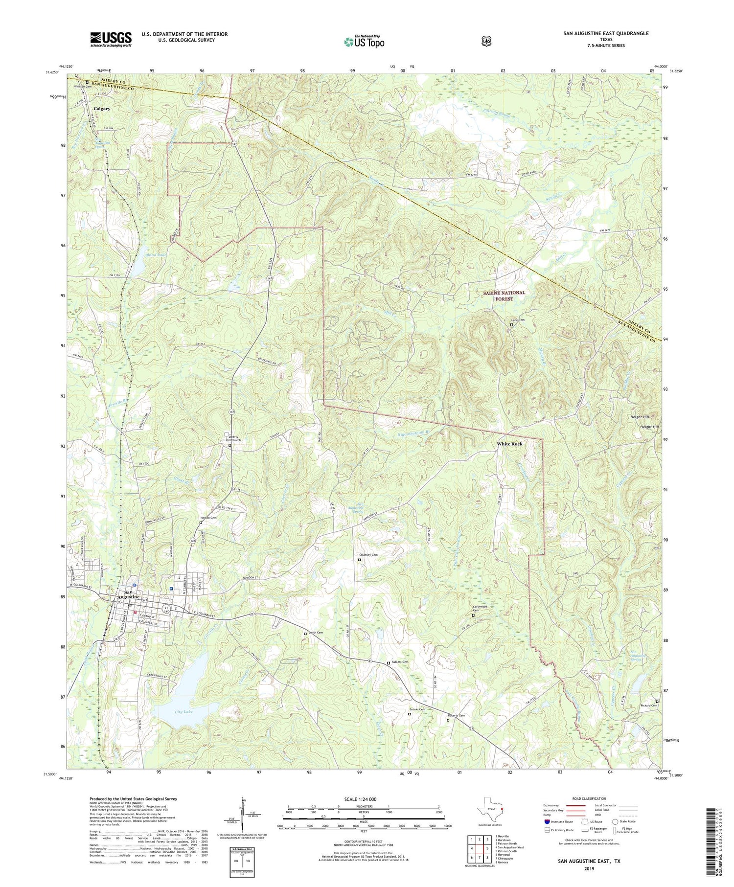 San Augustine East Texas US Topo Map Image