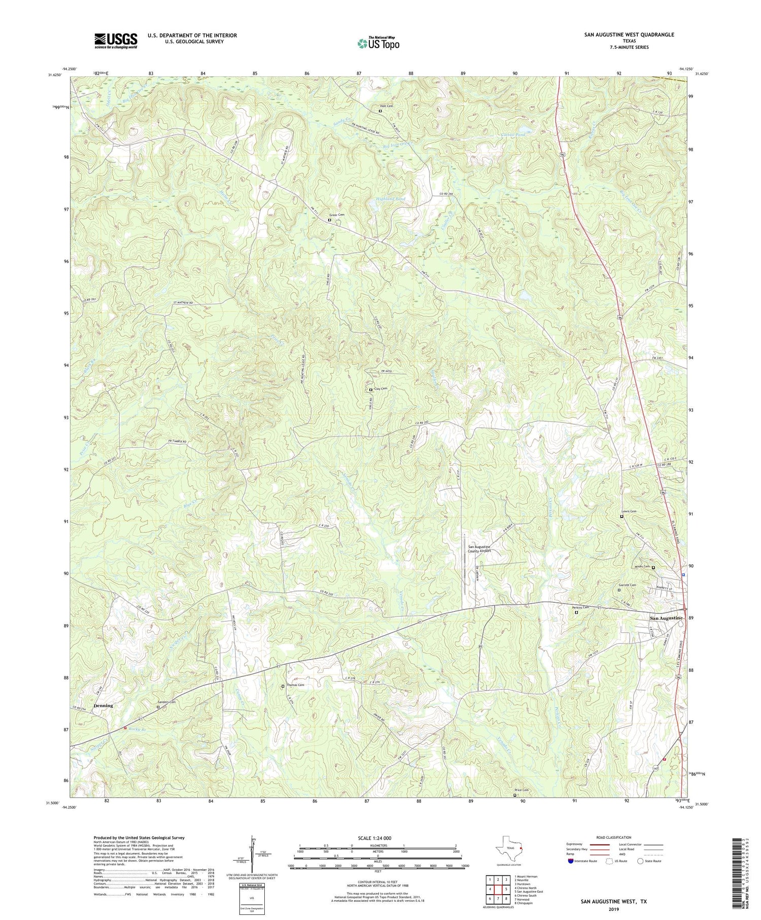 San Augustine West Texas US Topo Map Image