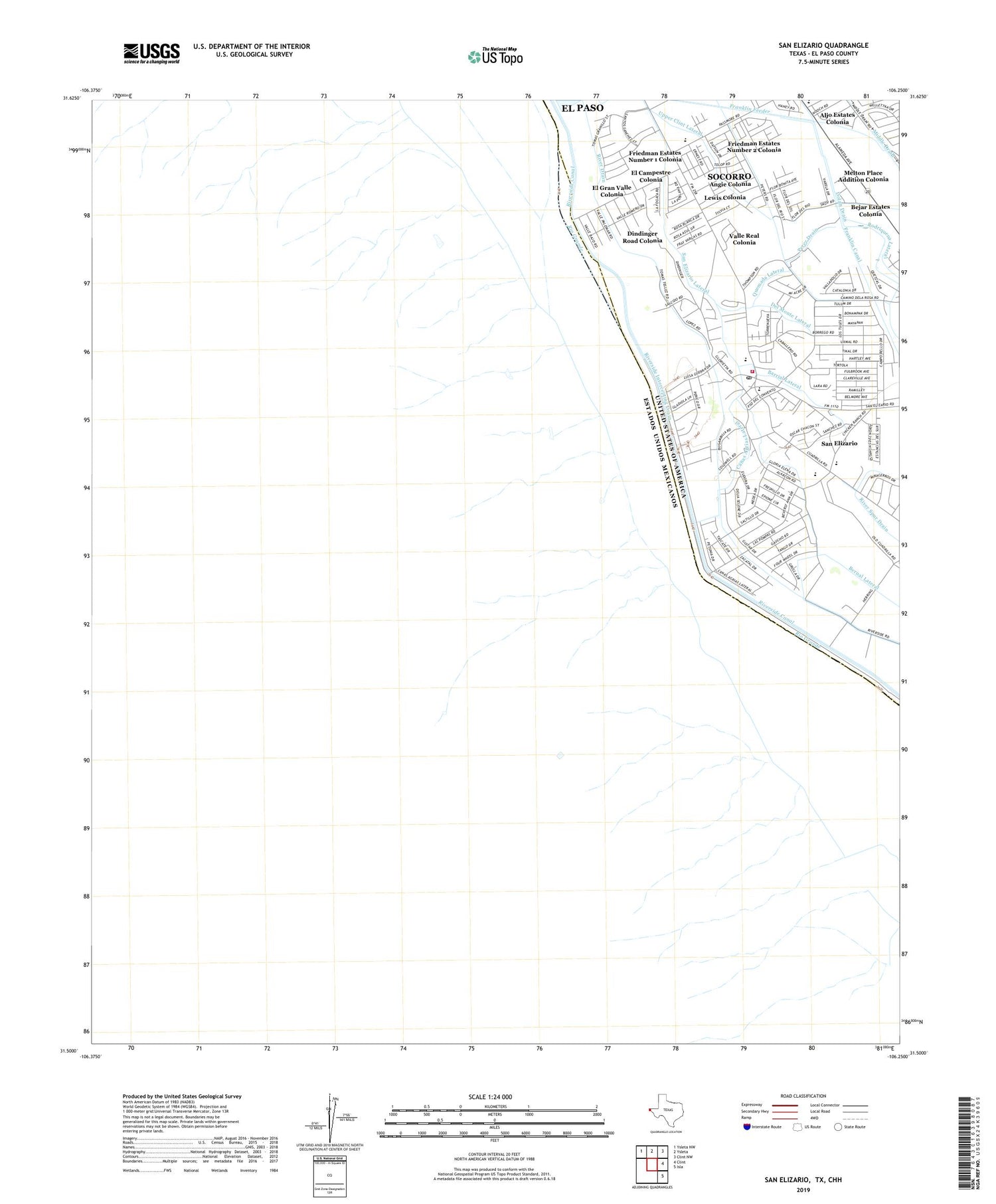 San Elizario Texas US Topo Map Image