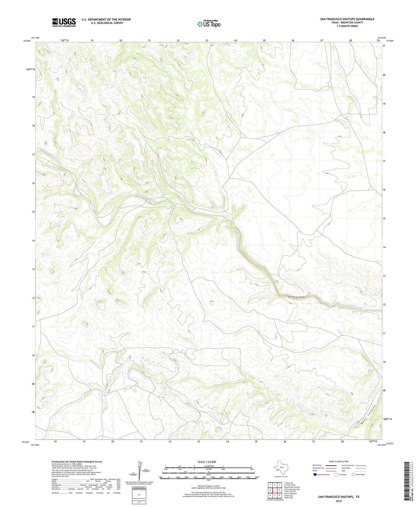 San Francisco Shutups Texas US Topo Map Image