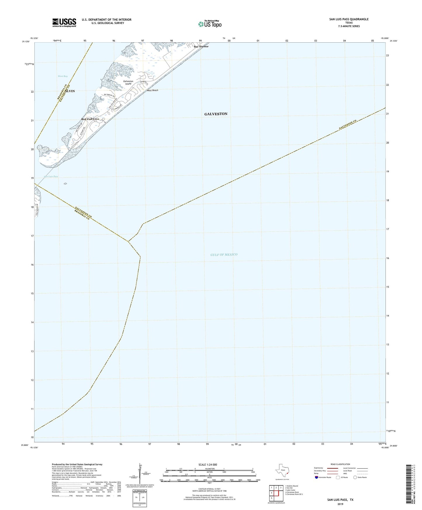 San Luis Pass Texas US Topo Map Image