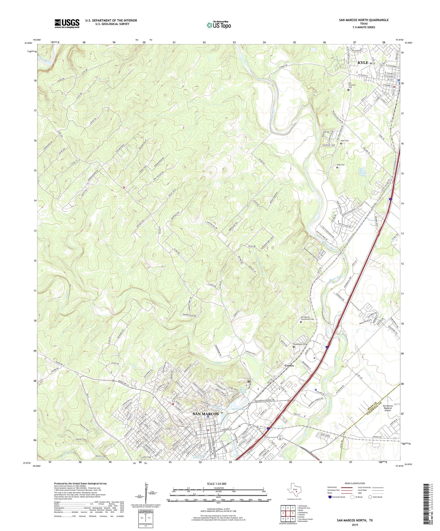San Marcos North Texas US Topo Map Image