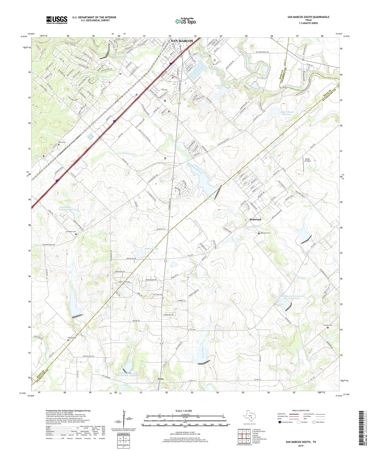 San Marcos South Texas US Topo Map Image