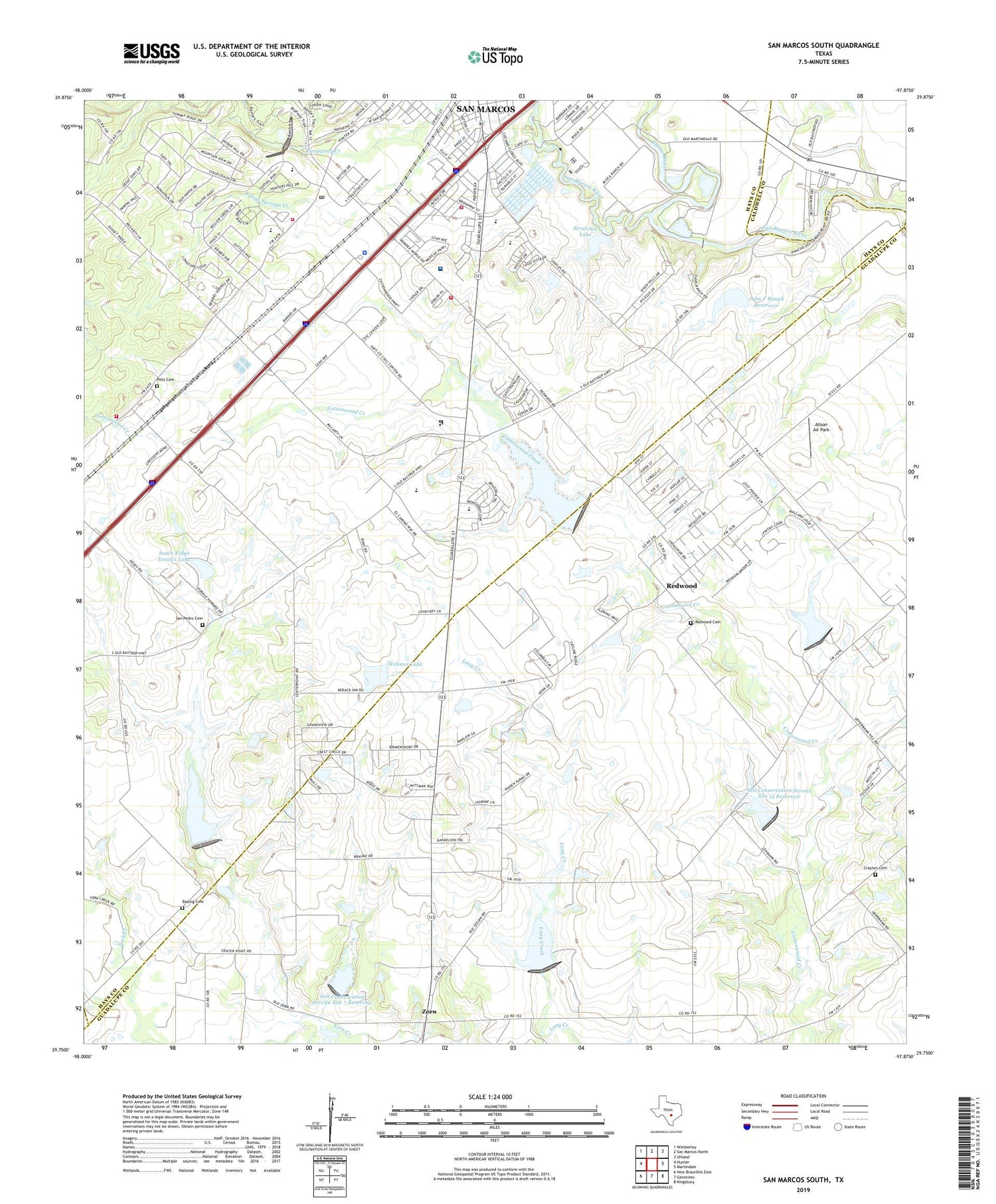 San Marcos South Texas US Topo Map Image