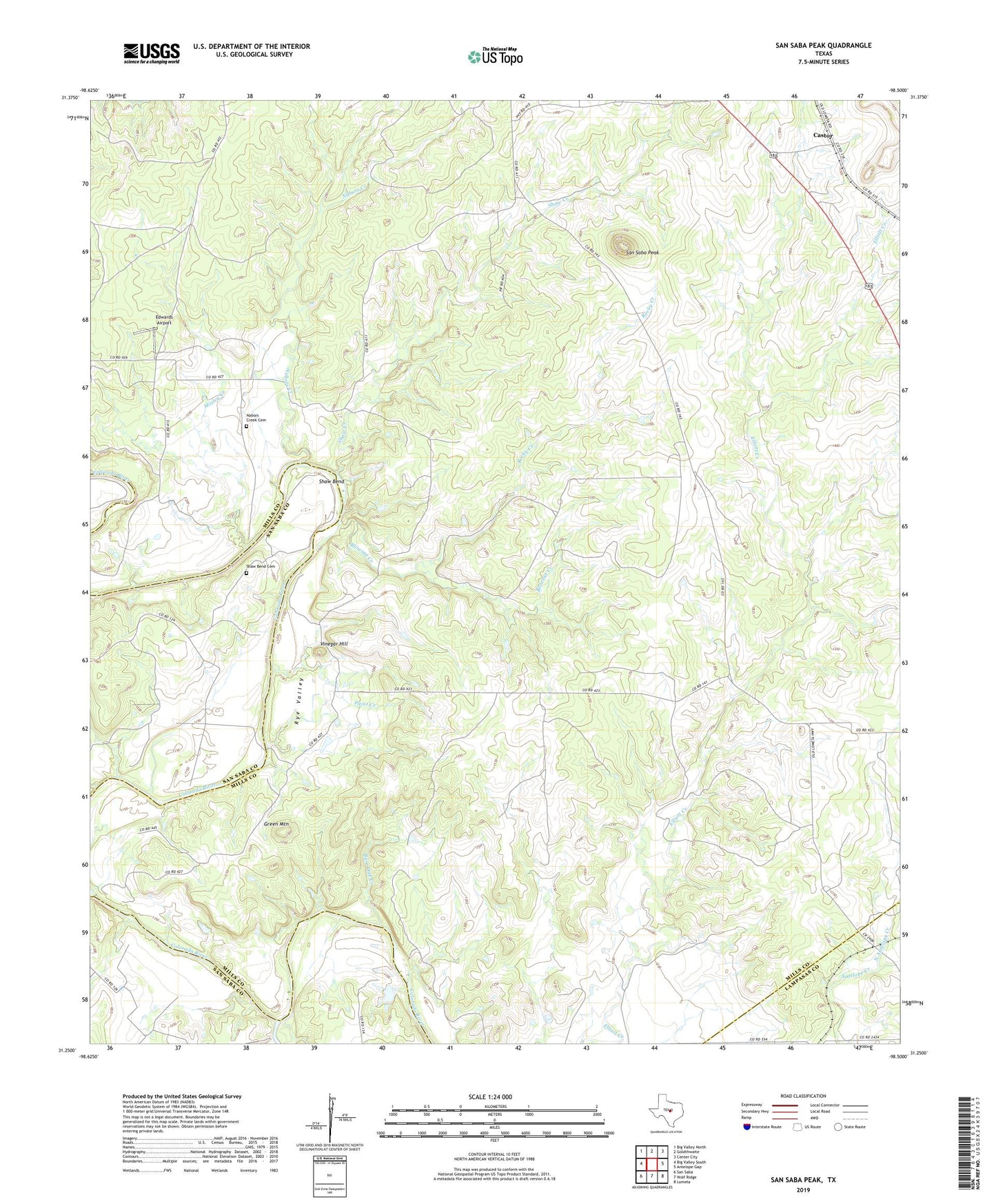 San Saba Peak Texas US Topo Map Image