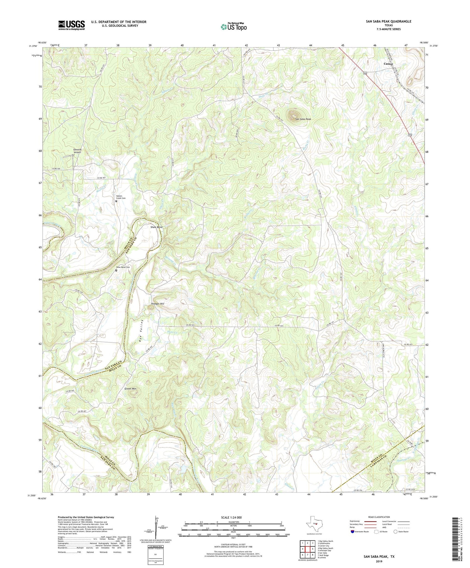 San Saba Peak Texas US Topo Map Image