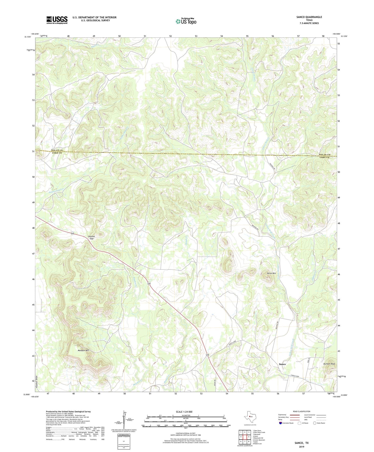Sanco Texas US Topo Map Image