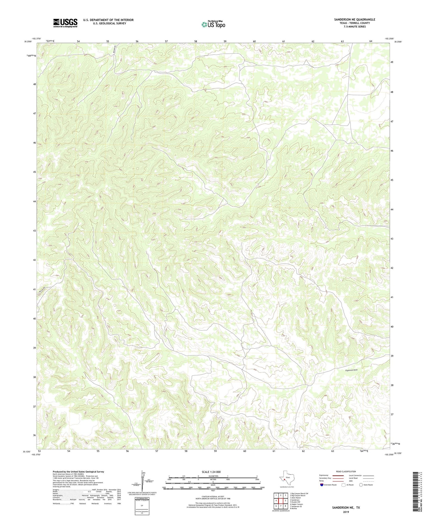 Sanderson NE Texas US Topo Map Image