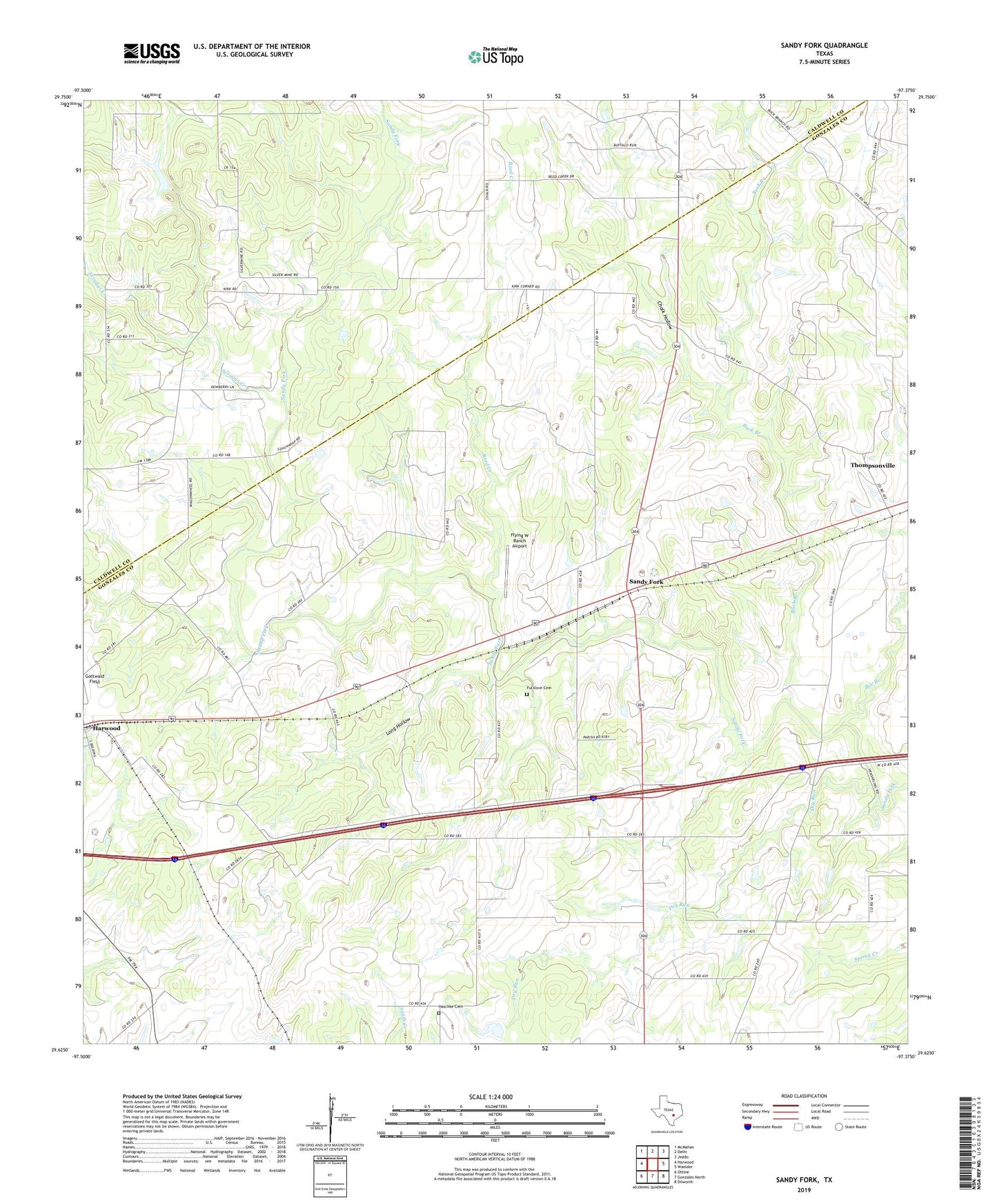 Sandy Fork Texas US Topo Map Image