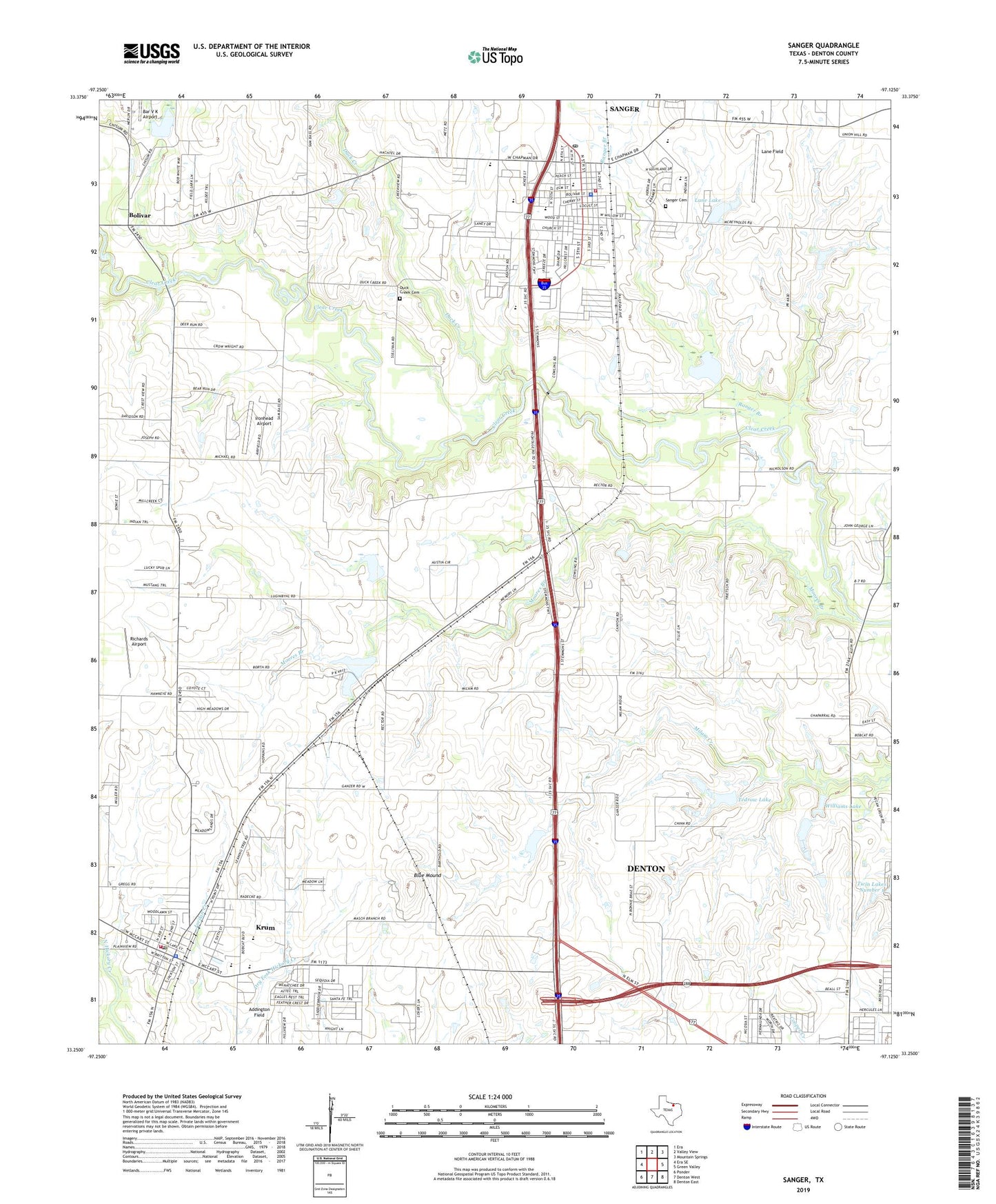 Sanger Texas US Topo Map Image