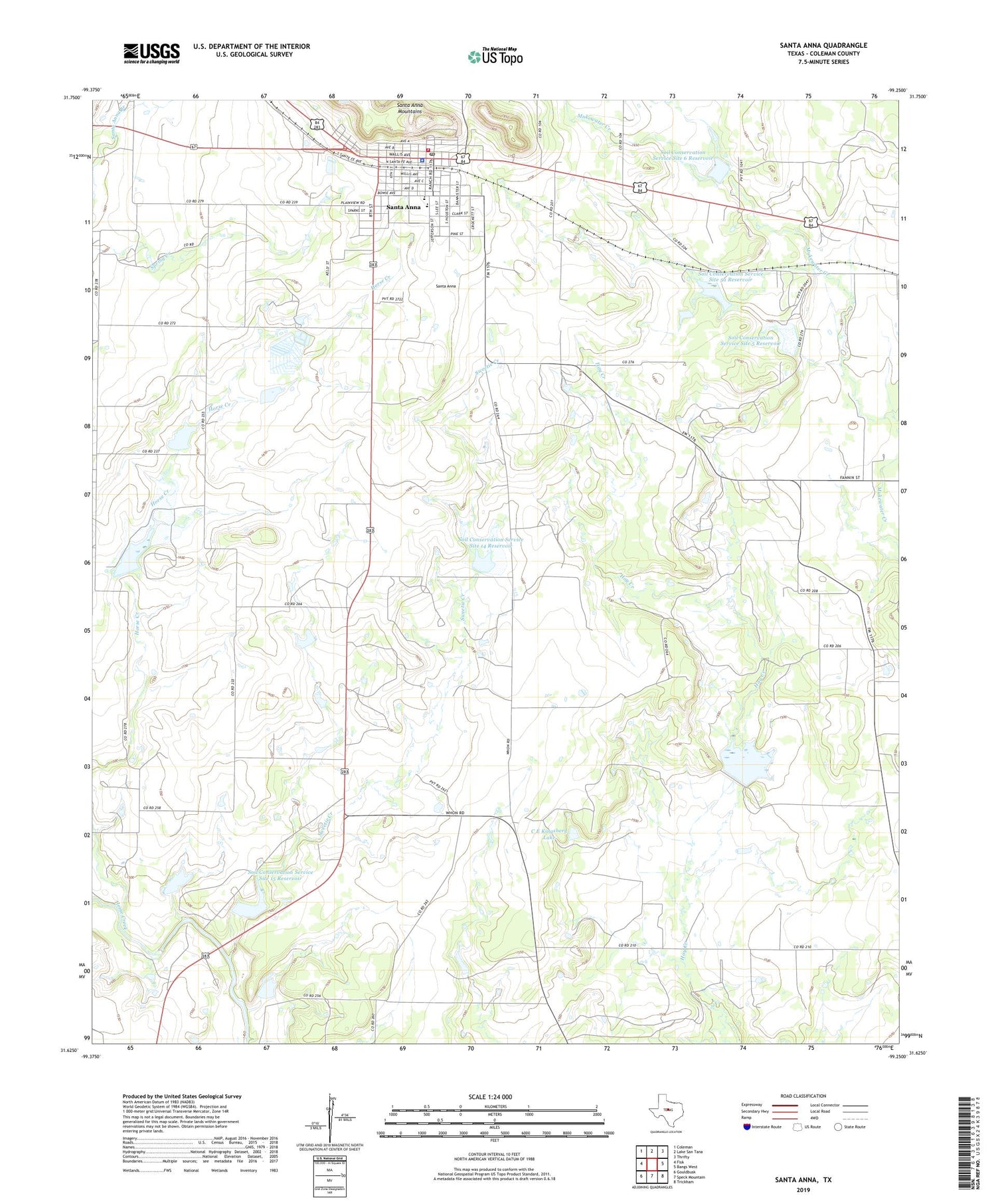Santa Anna Texas US Topo Map Image