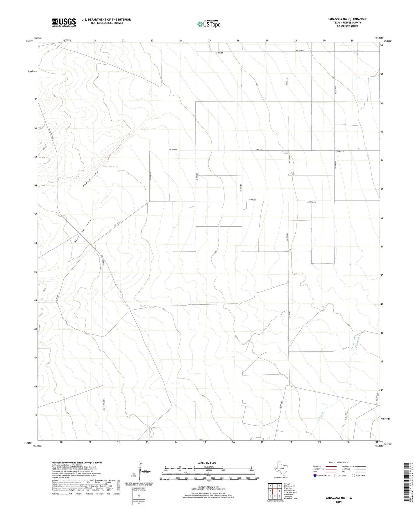 Saragosa NW Texas US Topo Map Image