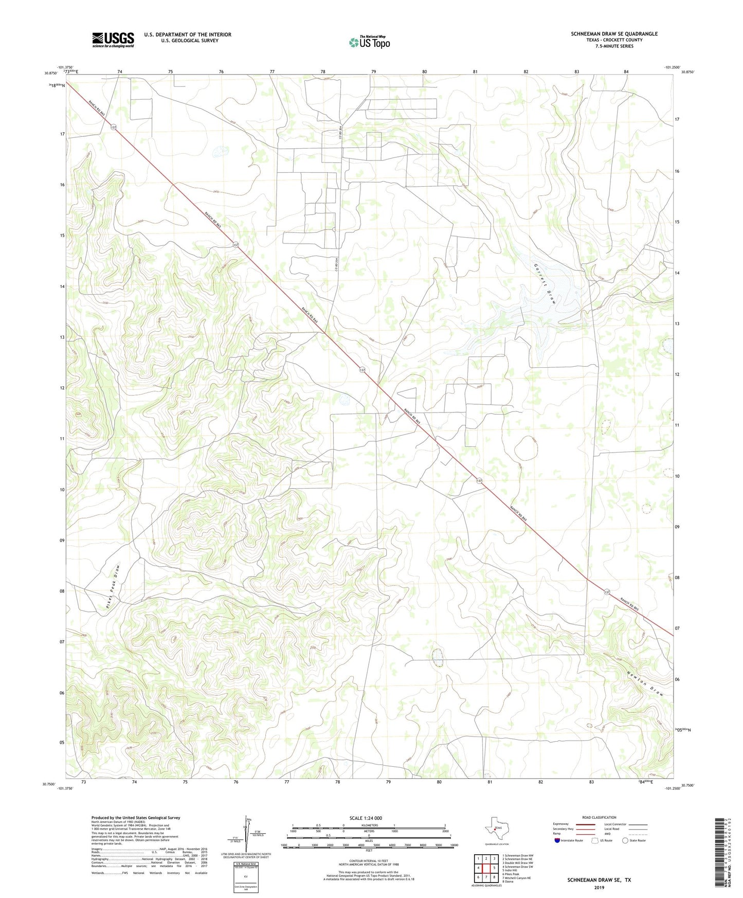 Schneeman Draw SE Texas US Topo Map Image