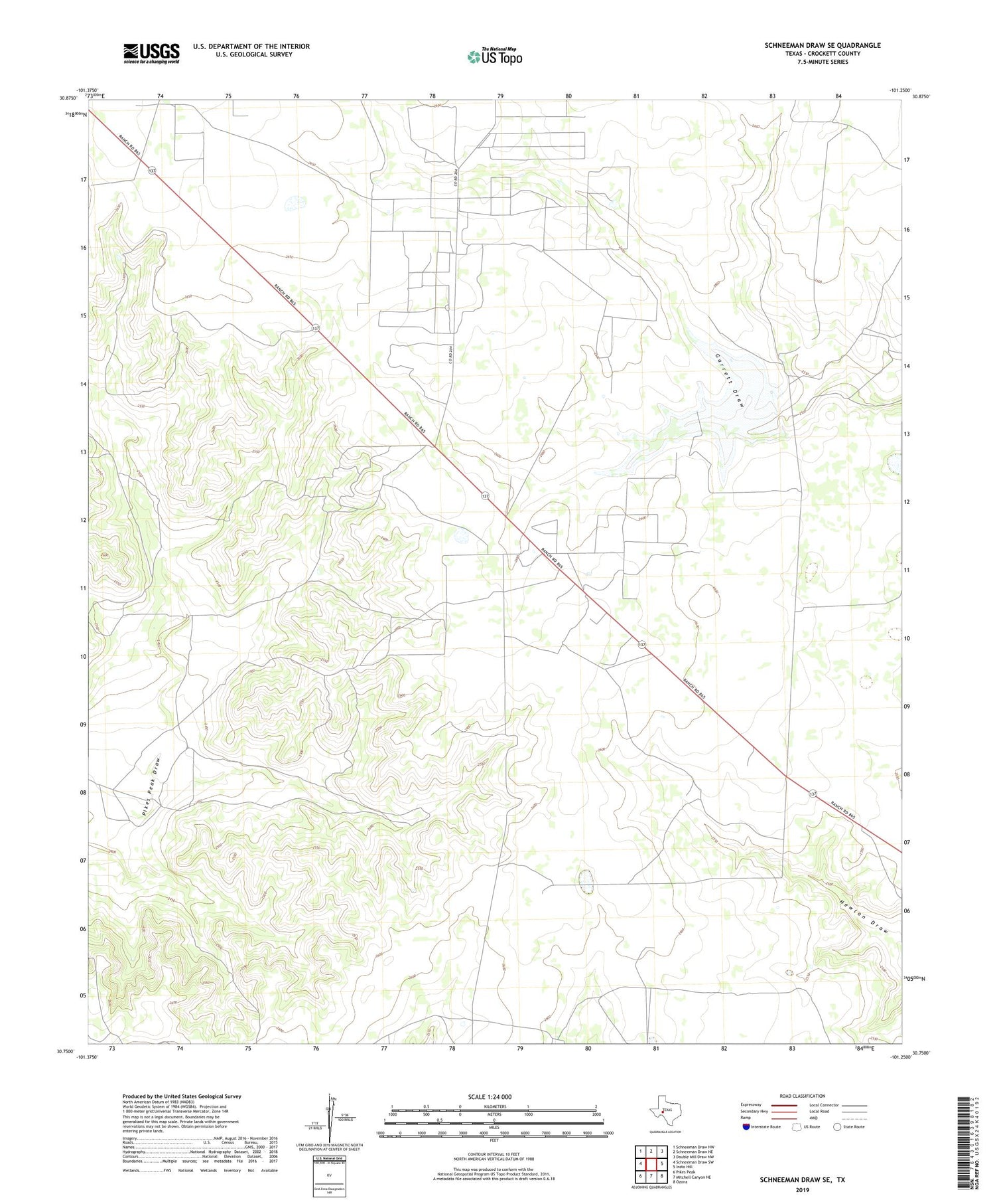 Schneeman Draw SE Texas US Topo Map Image