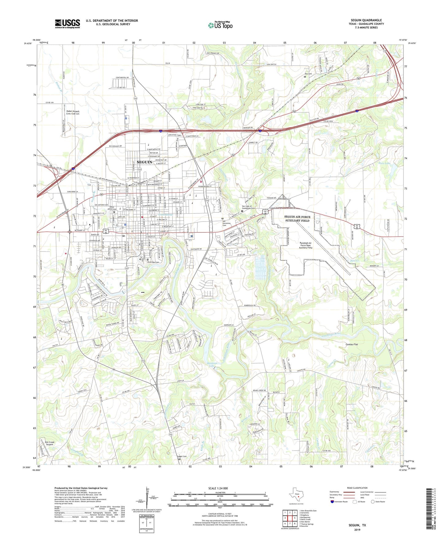 Seguin Texas US Topo Map Image
