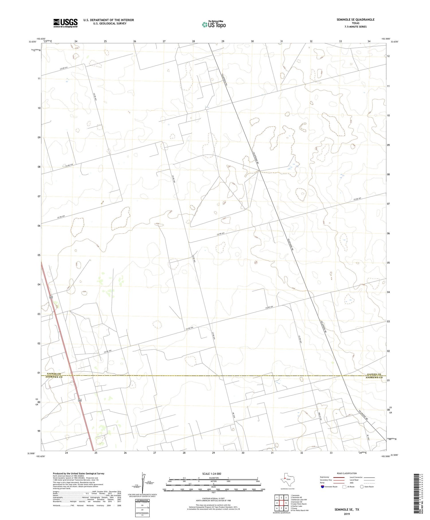 Seminole SE Texas US Topo Map Image