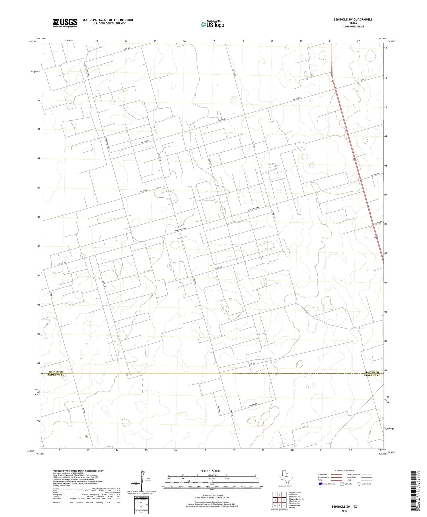 Seminole SW Texas US Topo Map Image