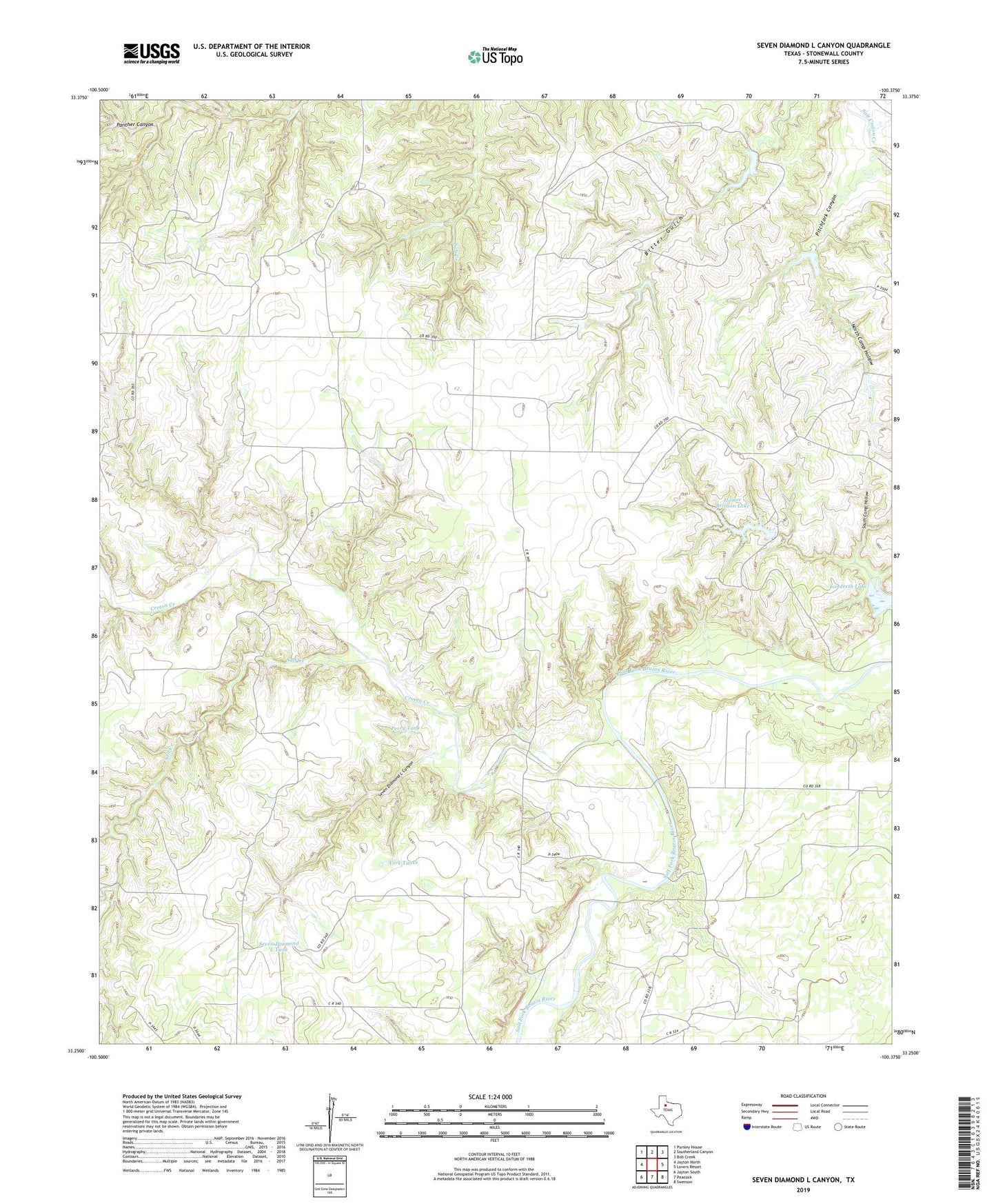 Seven Diamond L Canyon Texas US Topo Map Image