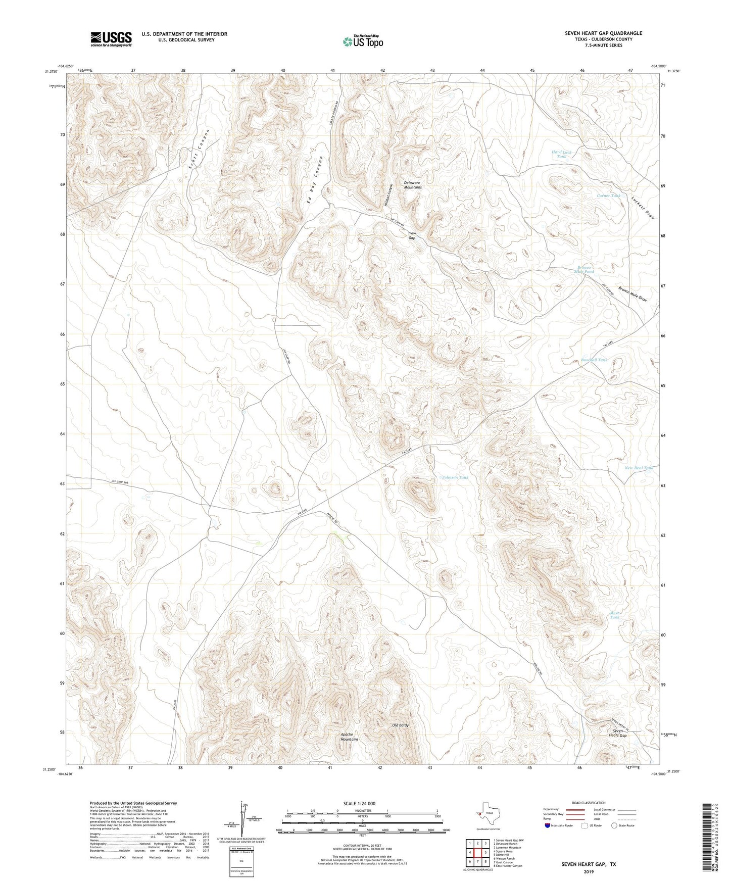 Seven Heart Gap Texas US Topo Map Image