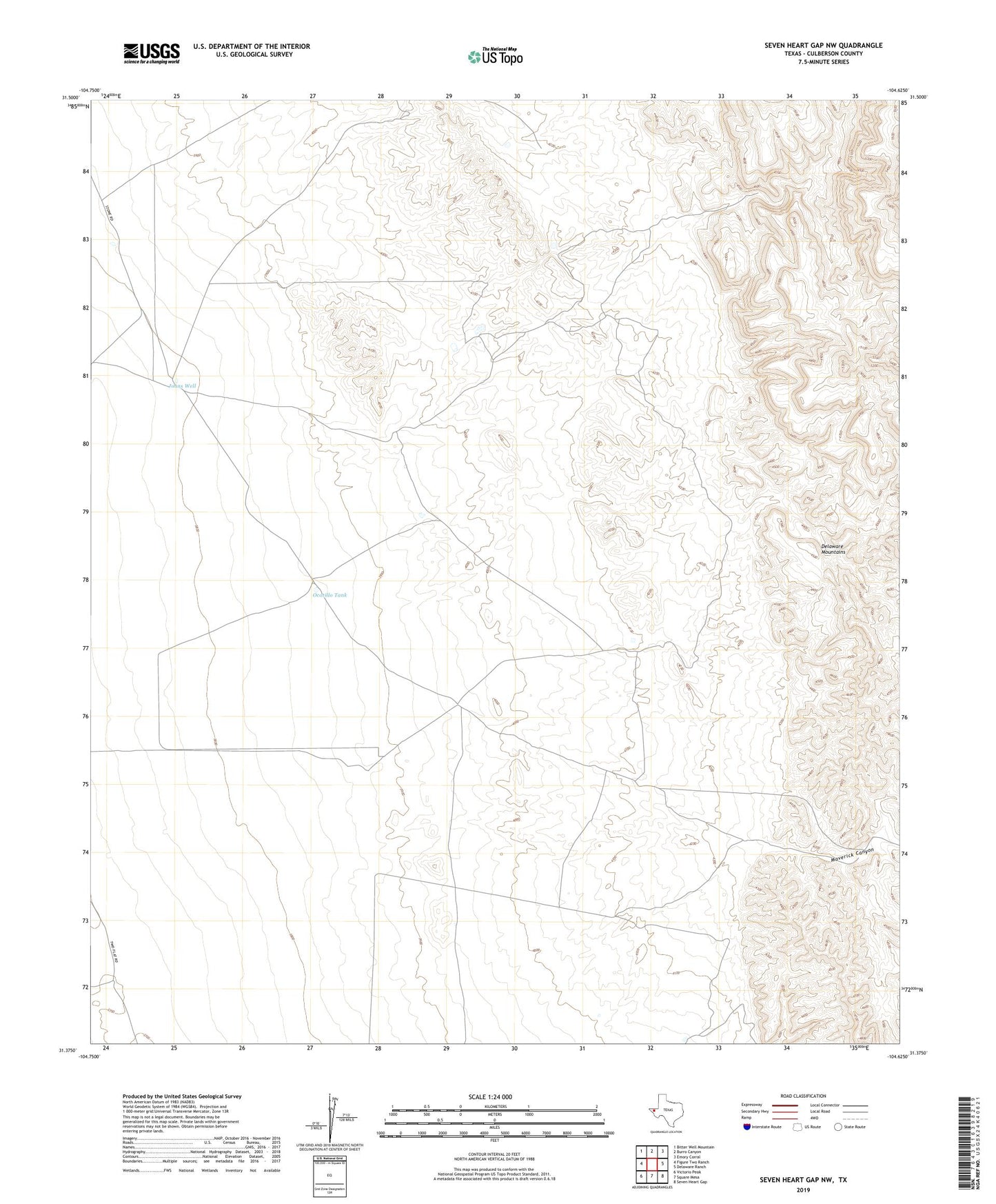 Seven Heart Gap NW Texas US Topo Map Image