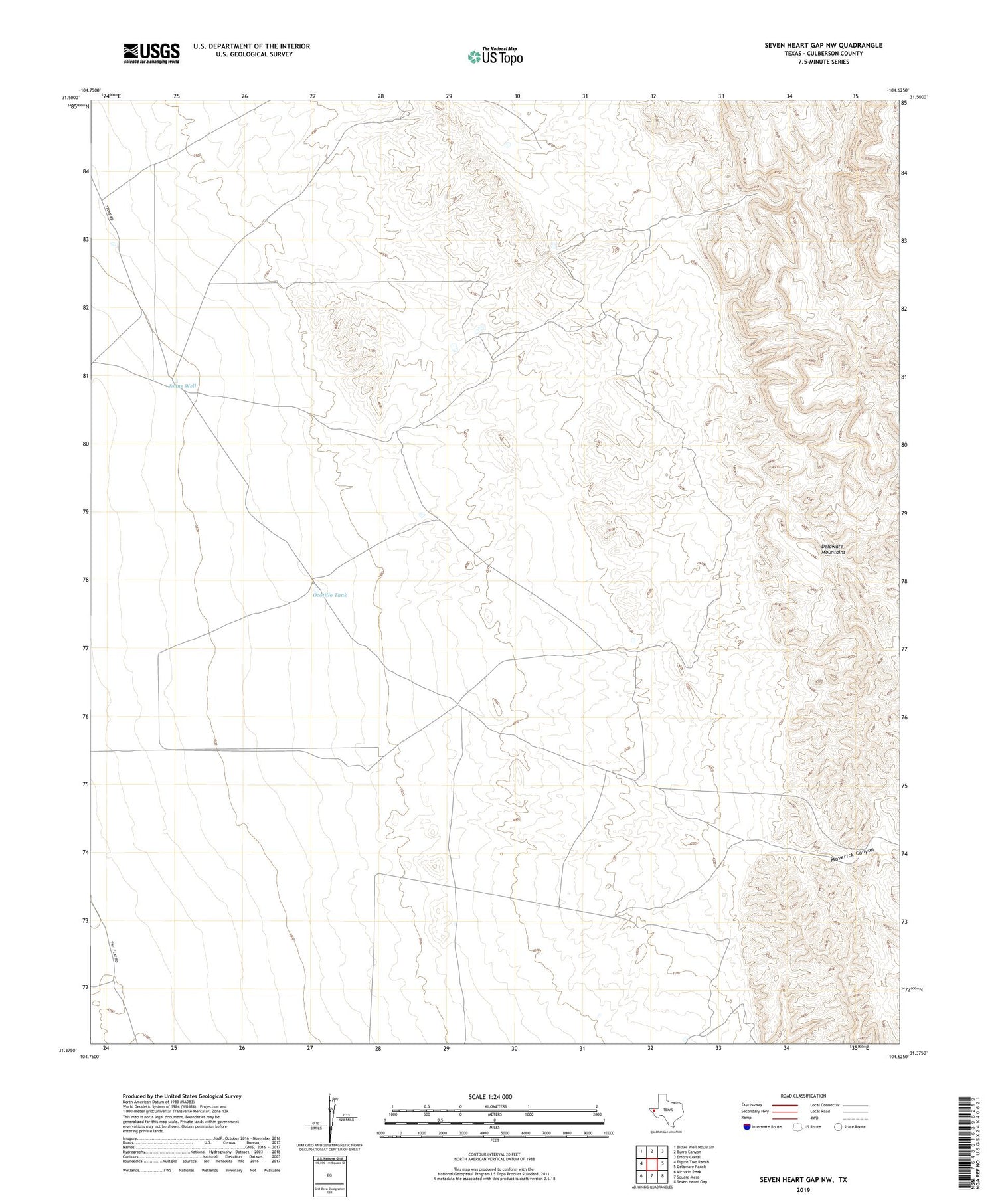 Seven Heart Gap NW Texas US Topo Map Image