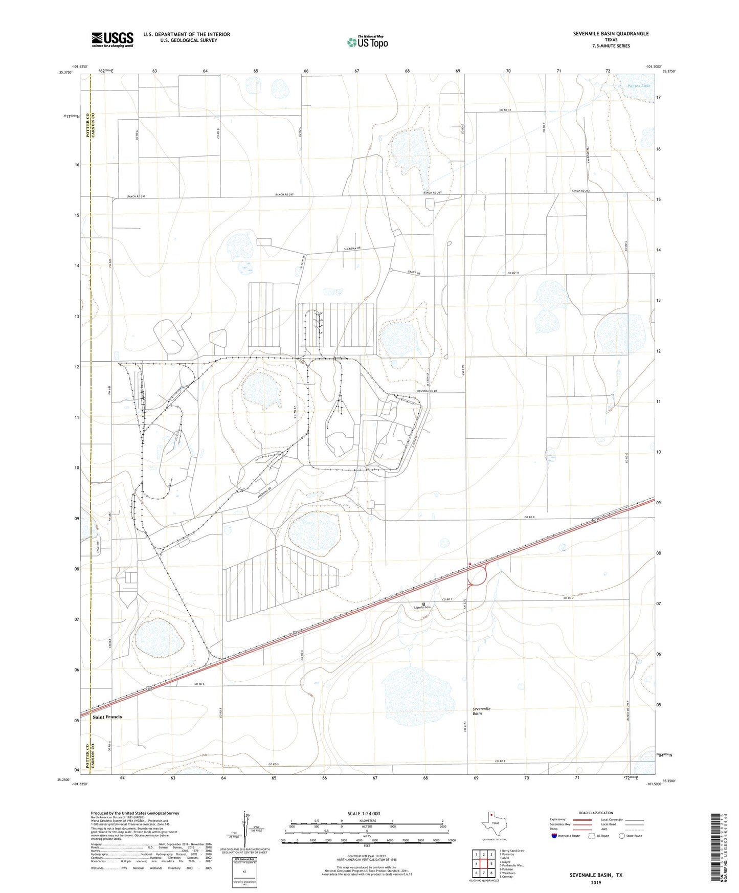 Sevenmile Basin Texas US Topo Map Image