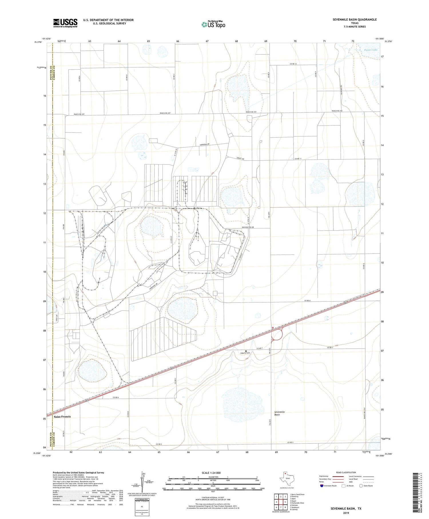 Sevenmile Basin Texas US Topo Map Image