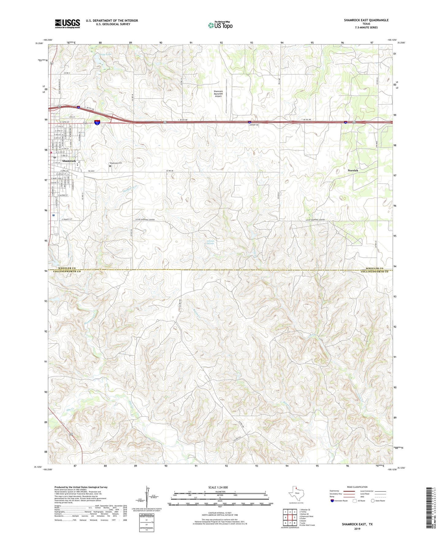 Shamrock East Texas US Topo Map Image