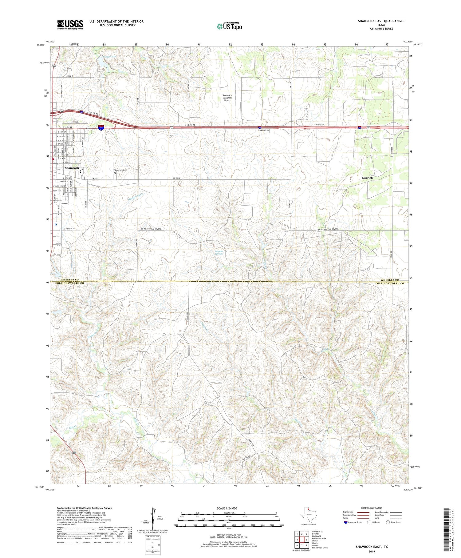 Shamrock East Texas US Topo Map Image