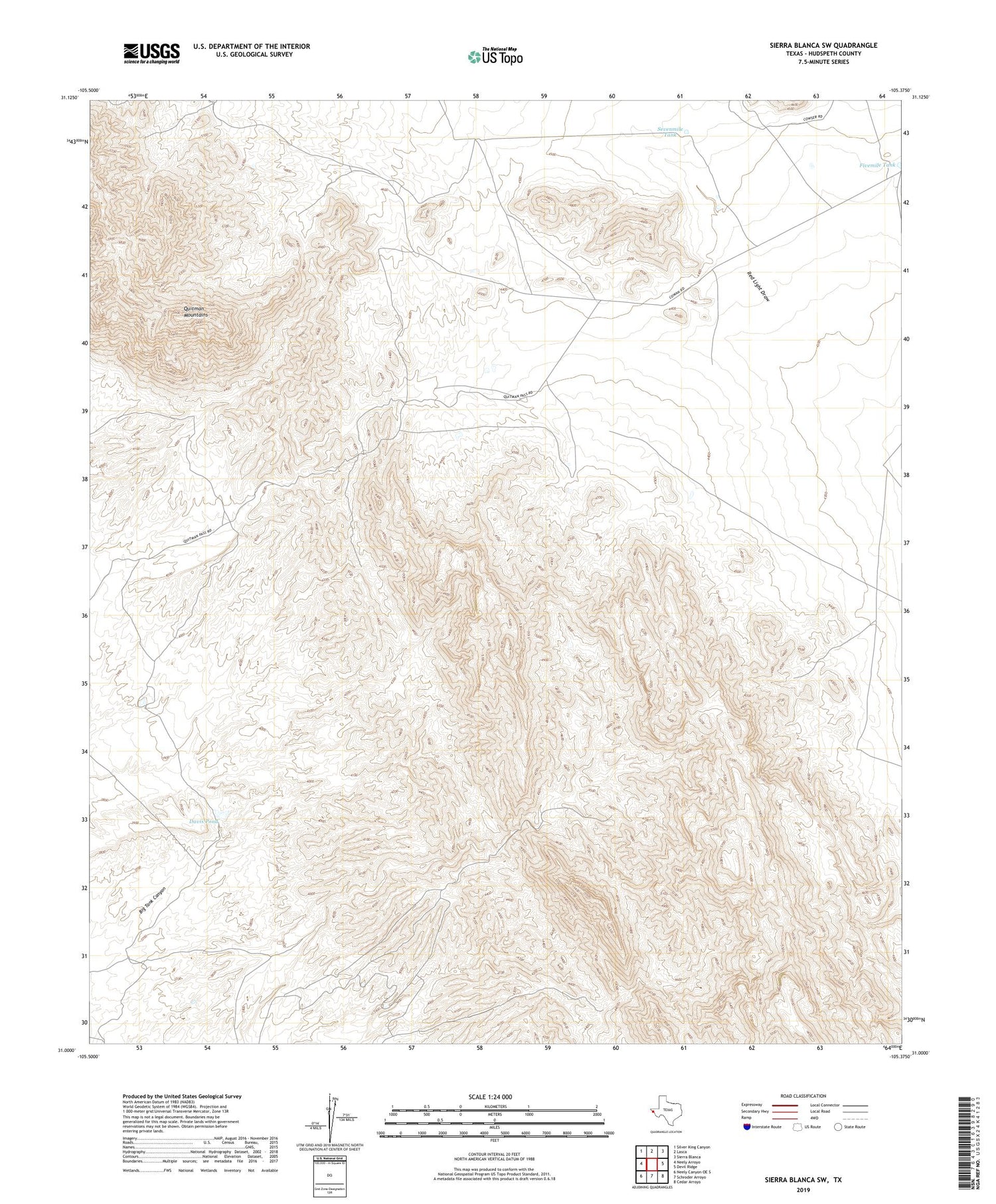 Sierra Blanca SW Texas US Topo Map Image