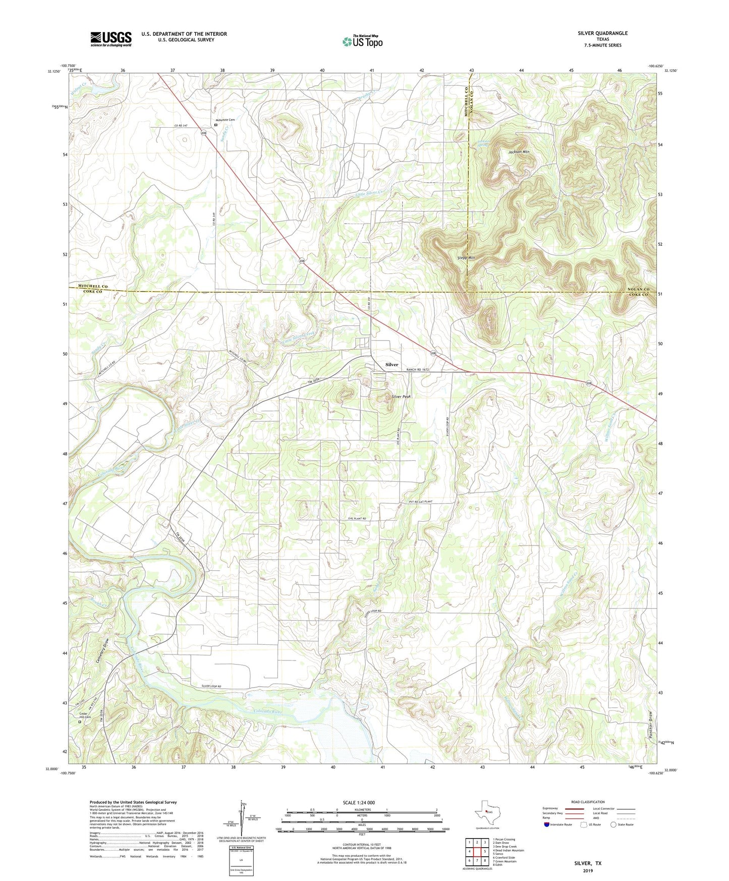 Silver Texas US Topo Map Image
